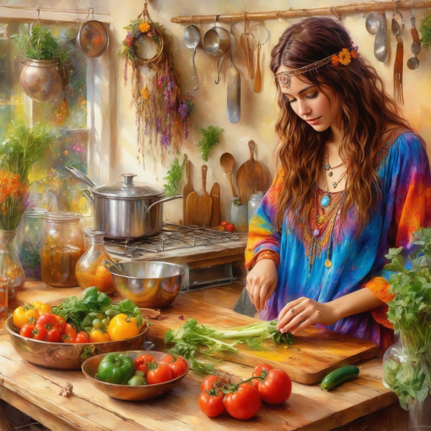 Rustic Kitchen Scene with Fresh Ingredients and Sunlight