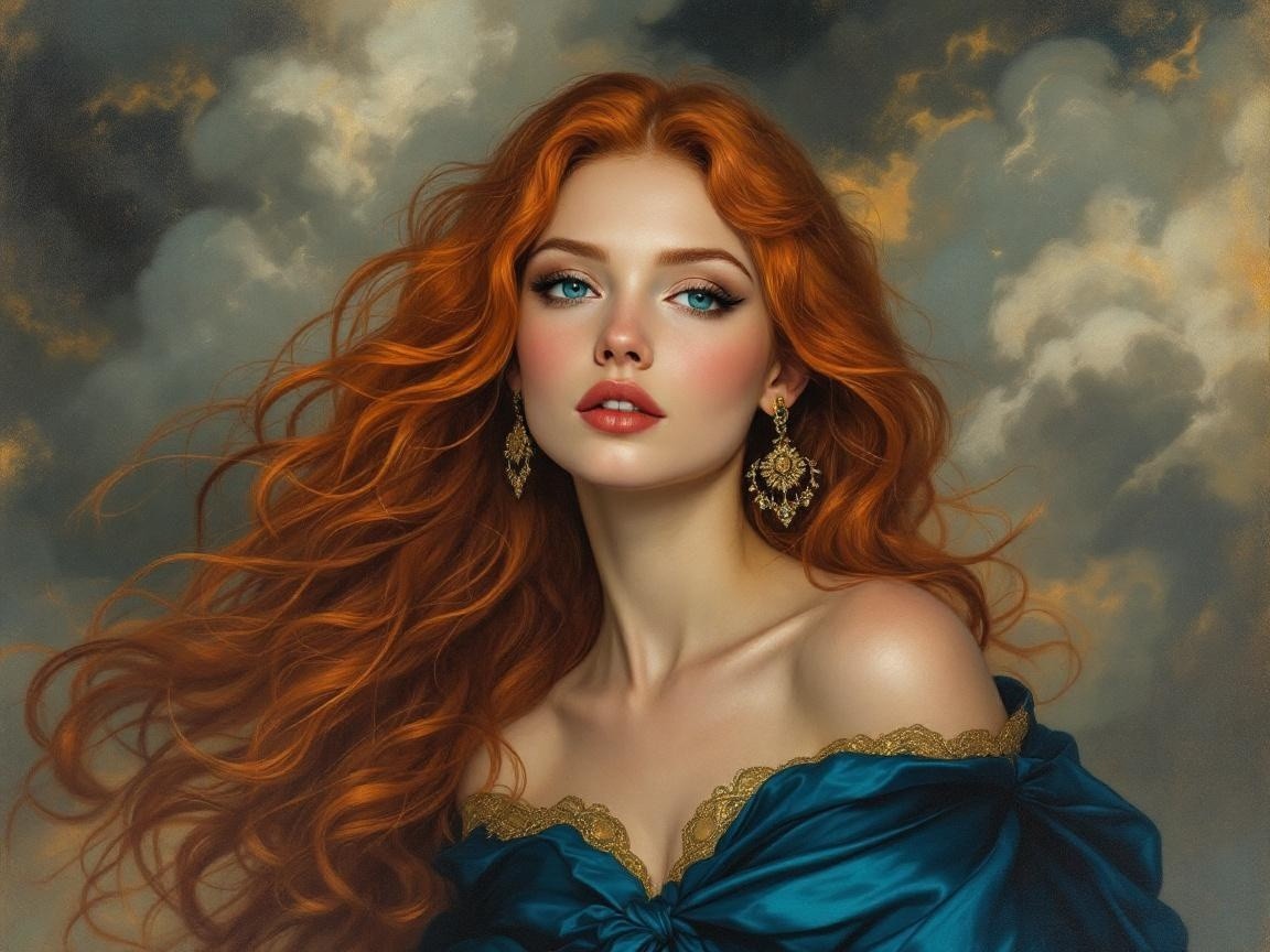 Portrait of a Young Woman with Red Hair and Blue Eyes