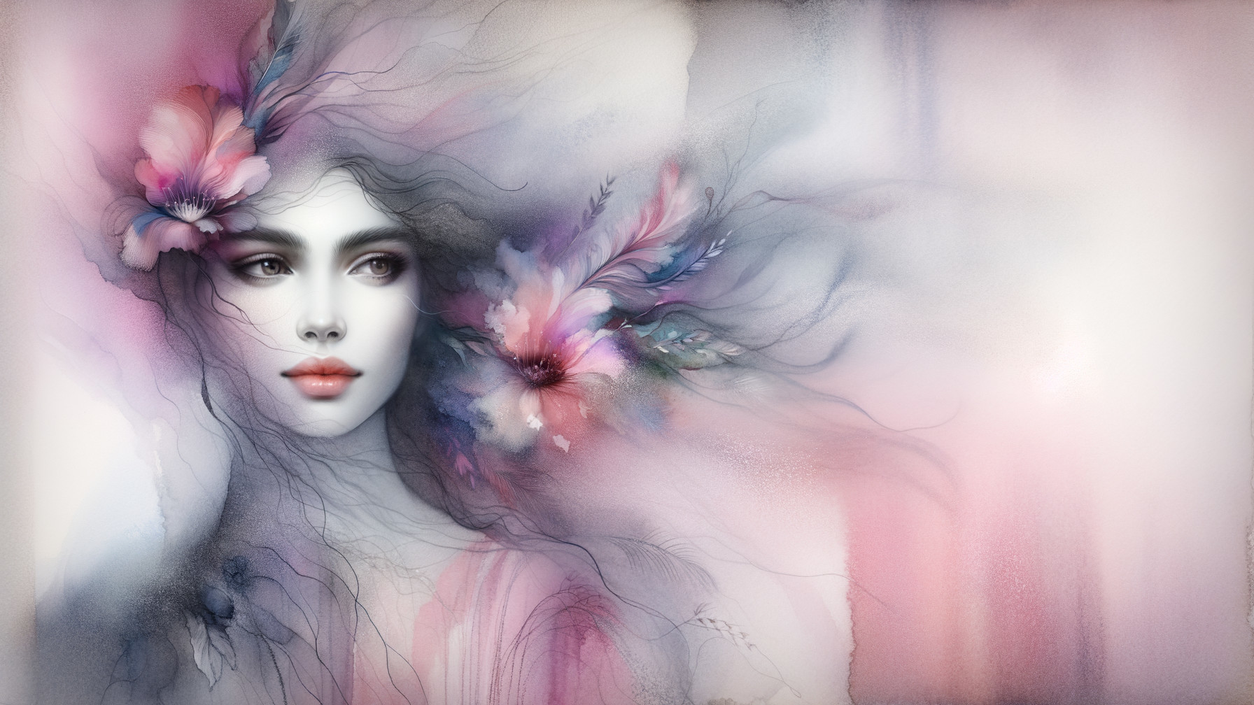 Ethereal Portrait of Woman with Floral Elements