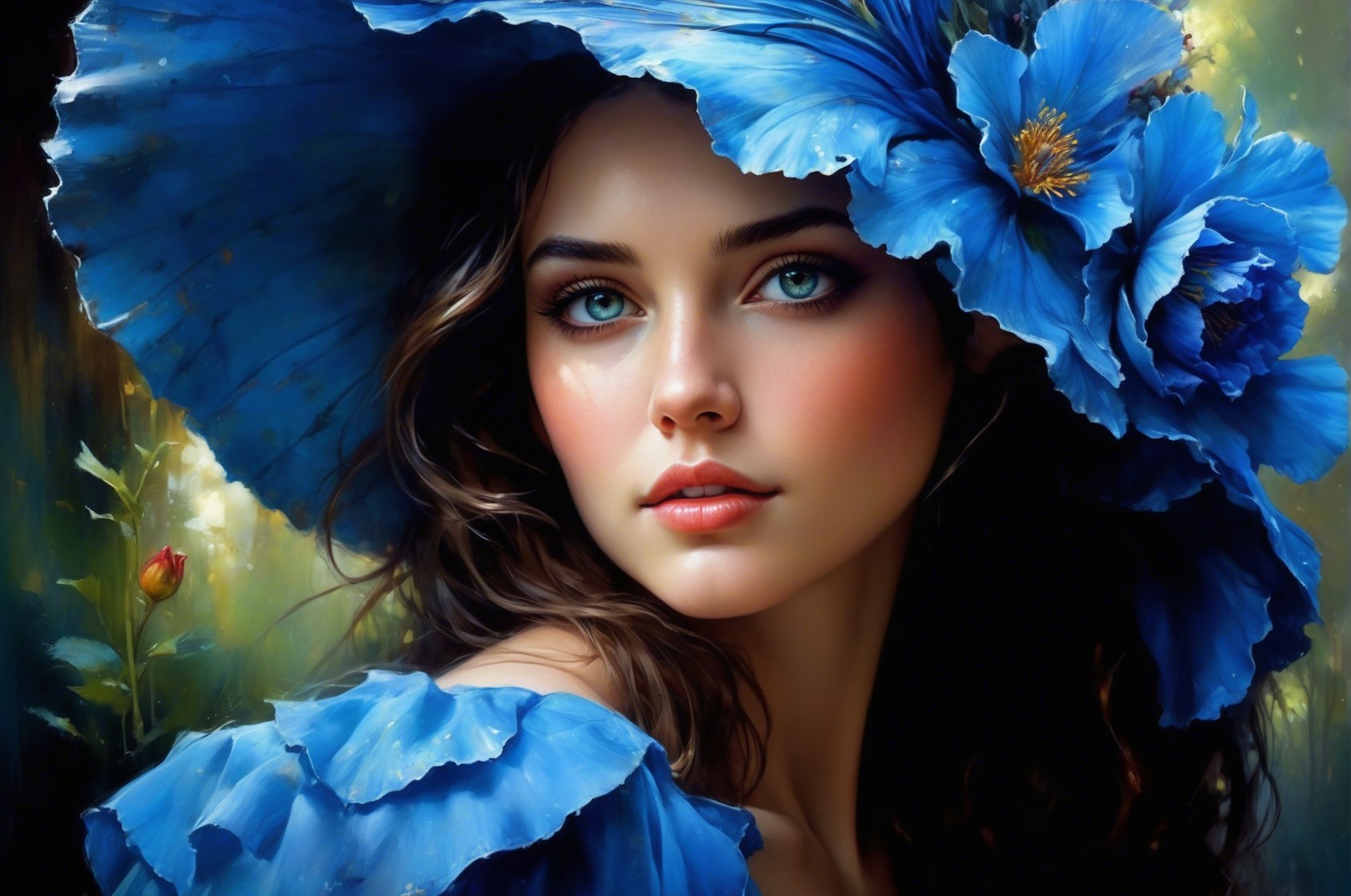 Close-Up Portrait of Young Woman in Blue Hat