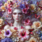 Young woman with floral crown in vibrant nature setting