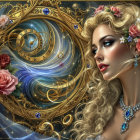 Mystical Woman with Orb in Enchanted Greenery