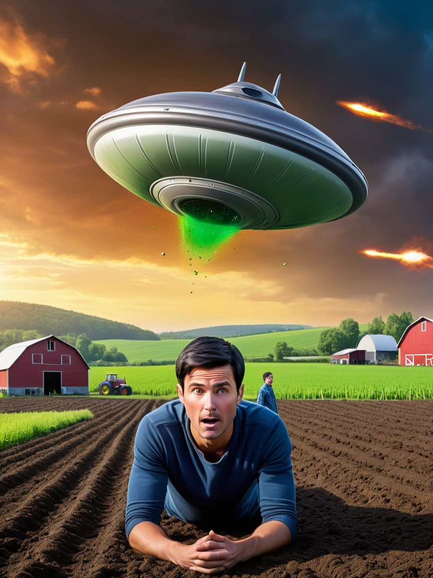 Farmer Observes UFO with Green Beam Over Field