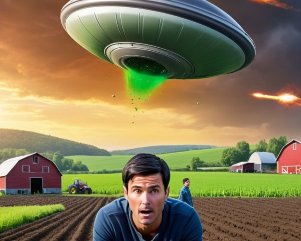 Farmer Observes UFO with Green Beam Over Field