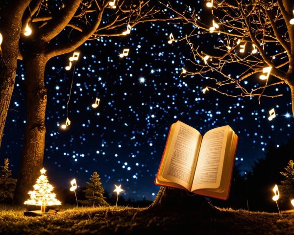 Enchanting Night Scene with Books and Twinkling Stars