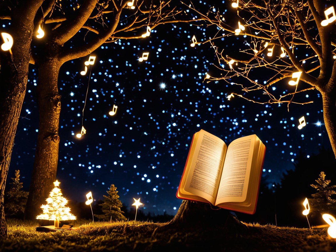 Enchanting Night Scene with Books and Twinkling Stars