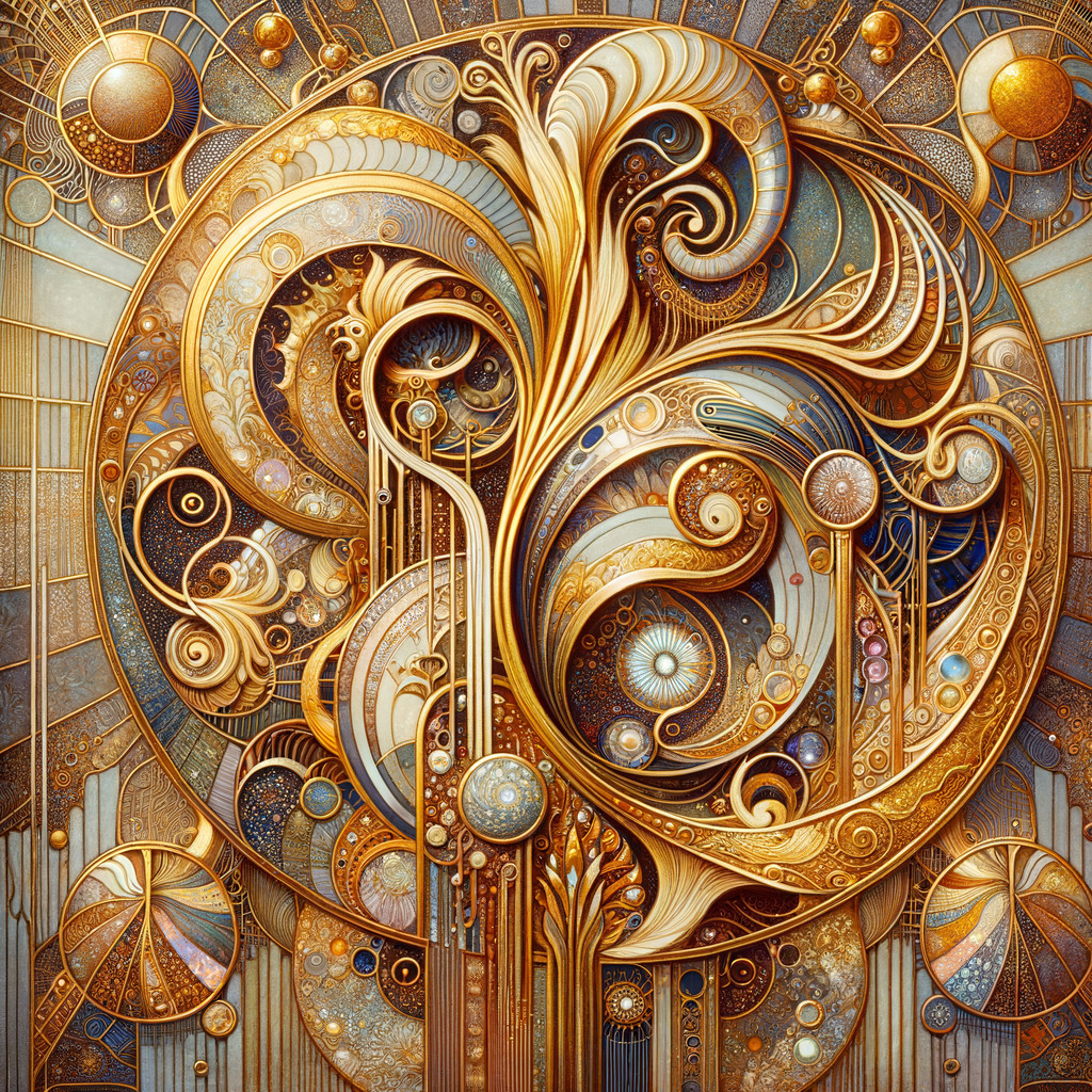 Intricate Gold Design with Swirling Forms and Patterns