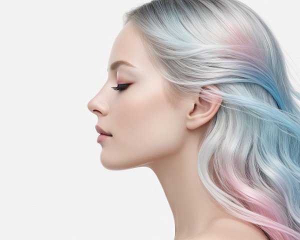 Profile View of Woman with Blue and Pink Hair Hues