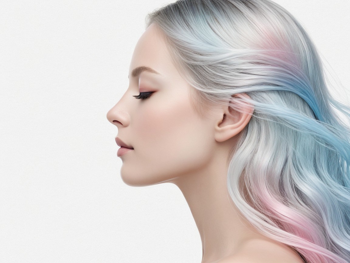 Profile View of Woman with Blue and Pink Hair Hues