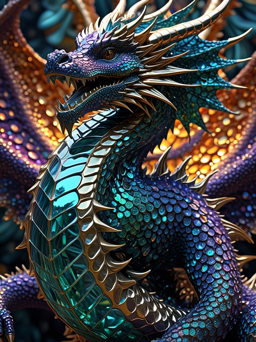 Majestic dragon with iridescent scales and wings
