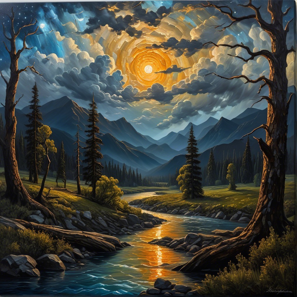 Majestic Mountains and Tranquil River Landscape Scene