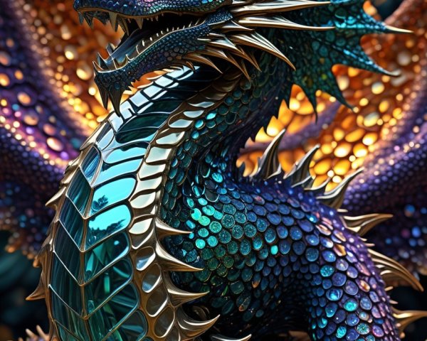 Majestic dragon with iridescent scales and wings