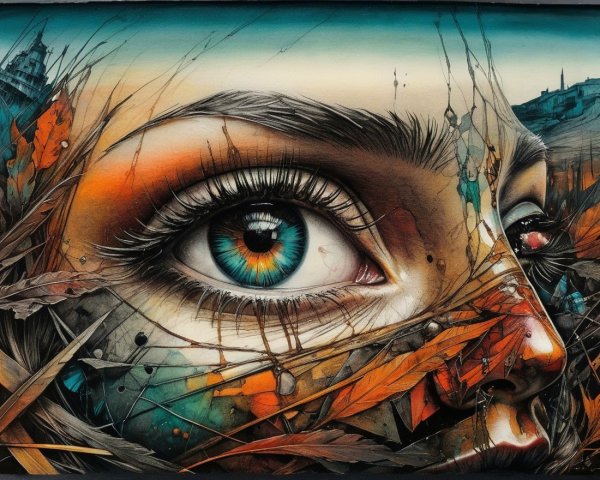Close-Up of Woman's Face with Nature Elements