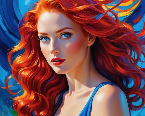 Portrait of a Woman with Red Hair and Dynamic Colors