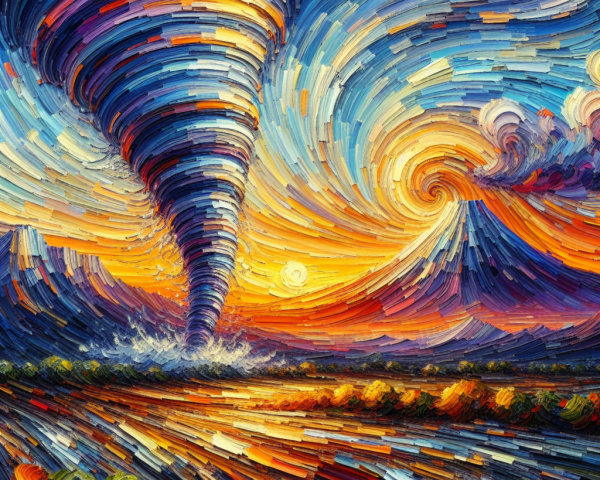 Dramatic Oil Painting of a Tornado and Landscape