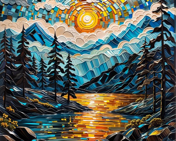 Vibrant landscape with river and mountainous terrain