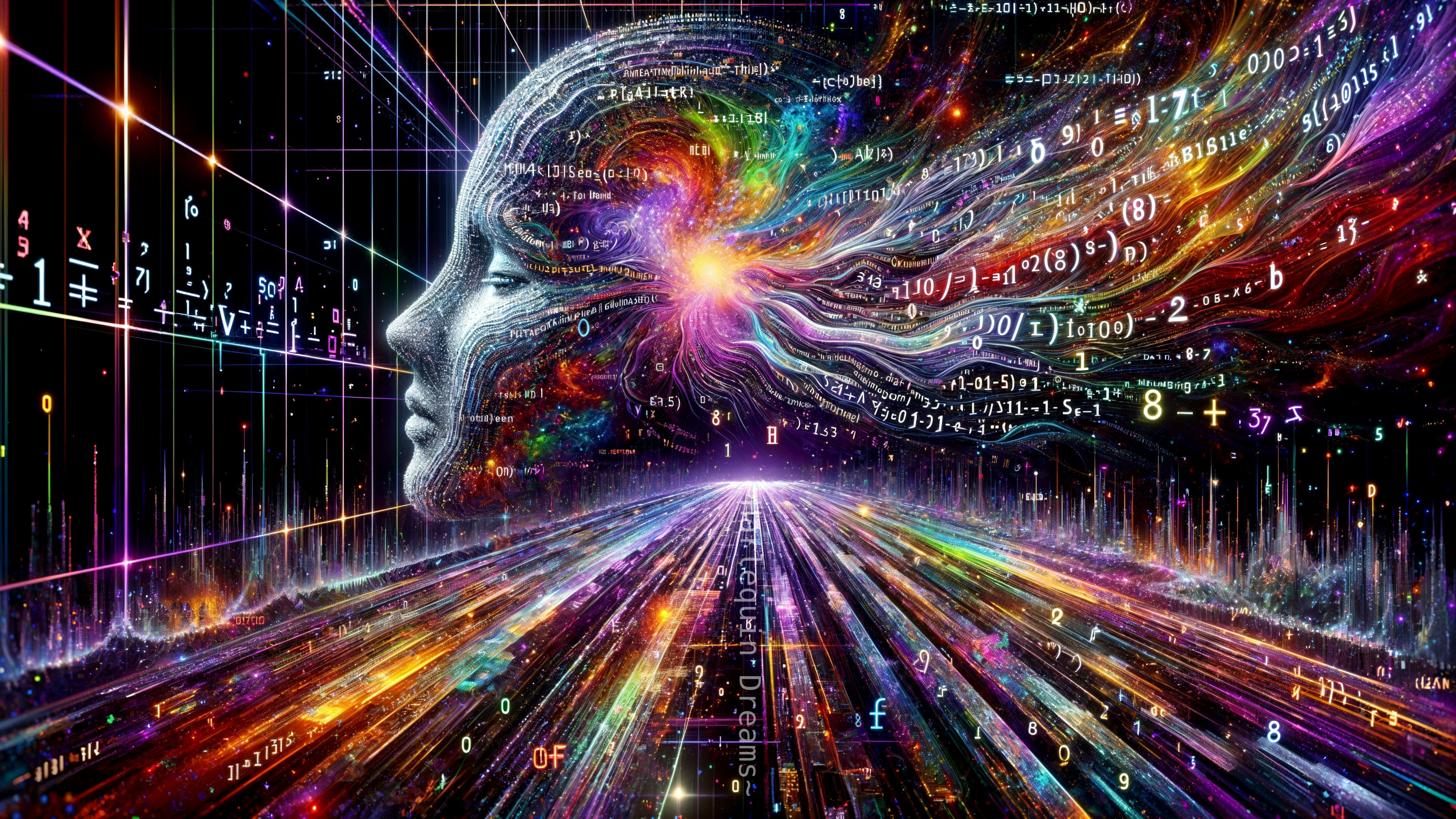 Cosmic Head Silhouette with Mathematical Symbols