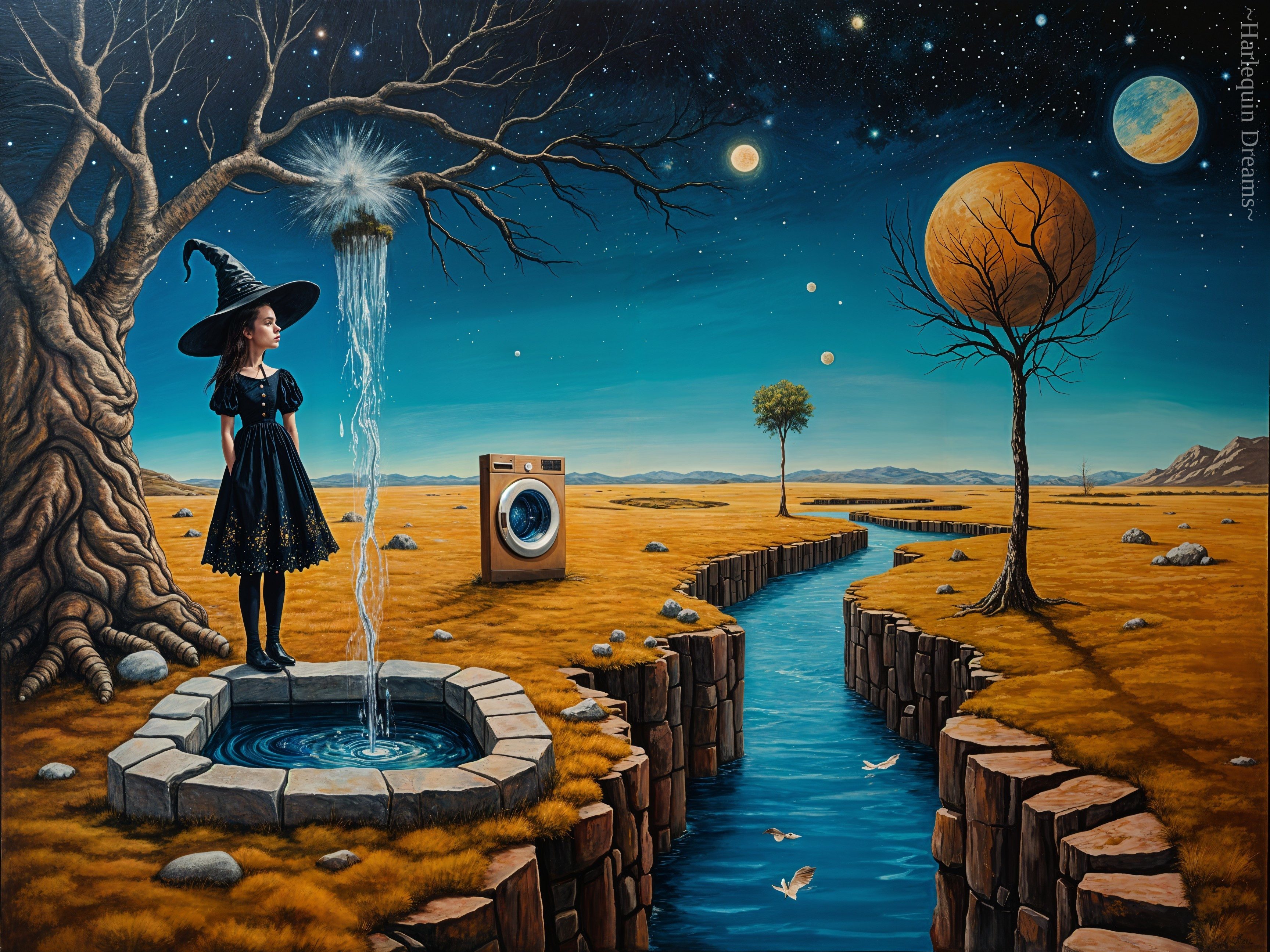 Surreal Landscape with Girl, Well, and Washing Machine