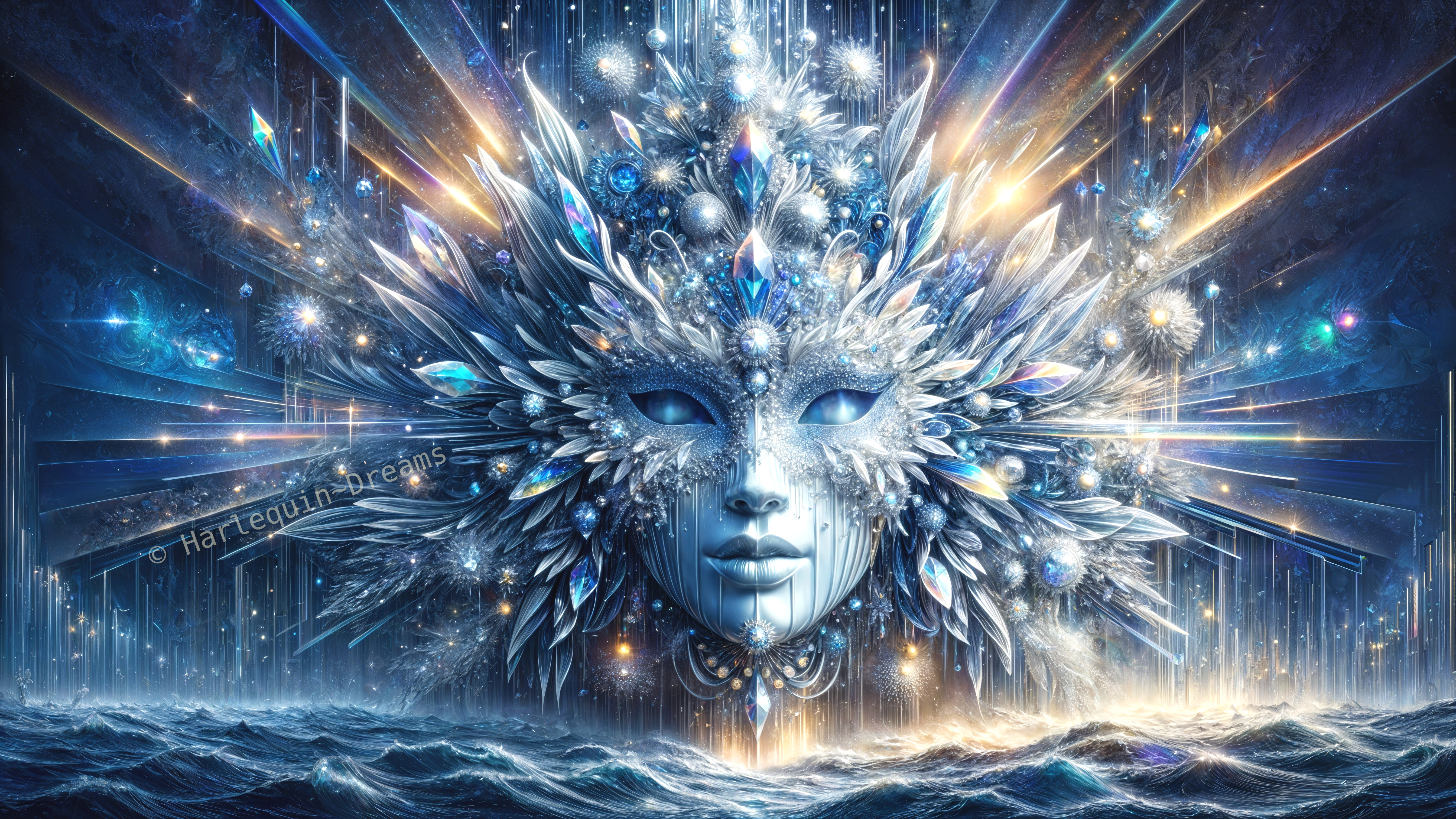 Ethereal Face Surrounded by Blue and White Radiance