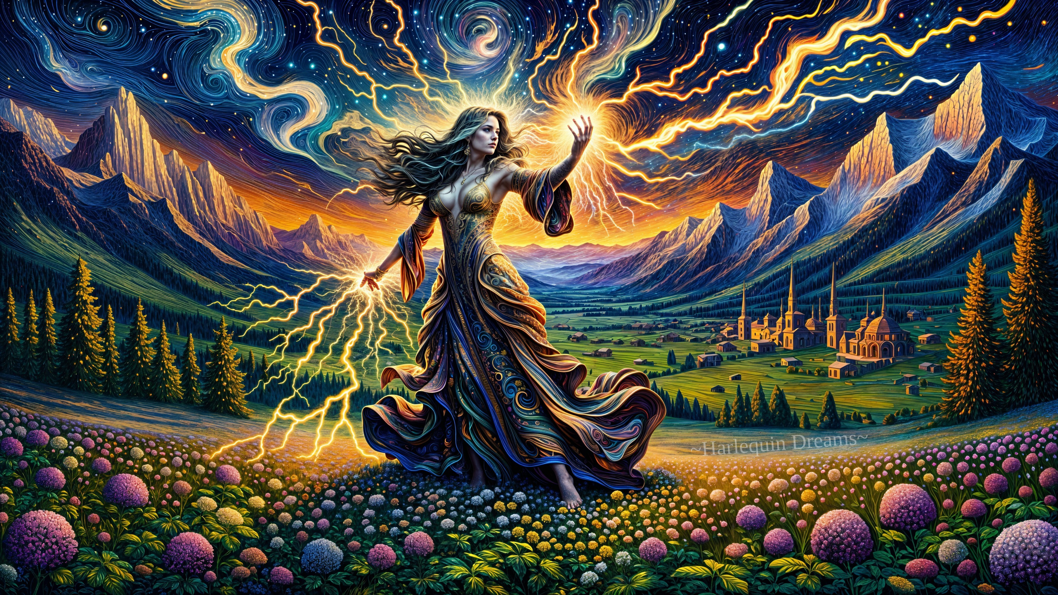Mystical Landscape with Stars and Lightning Conjurer