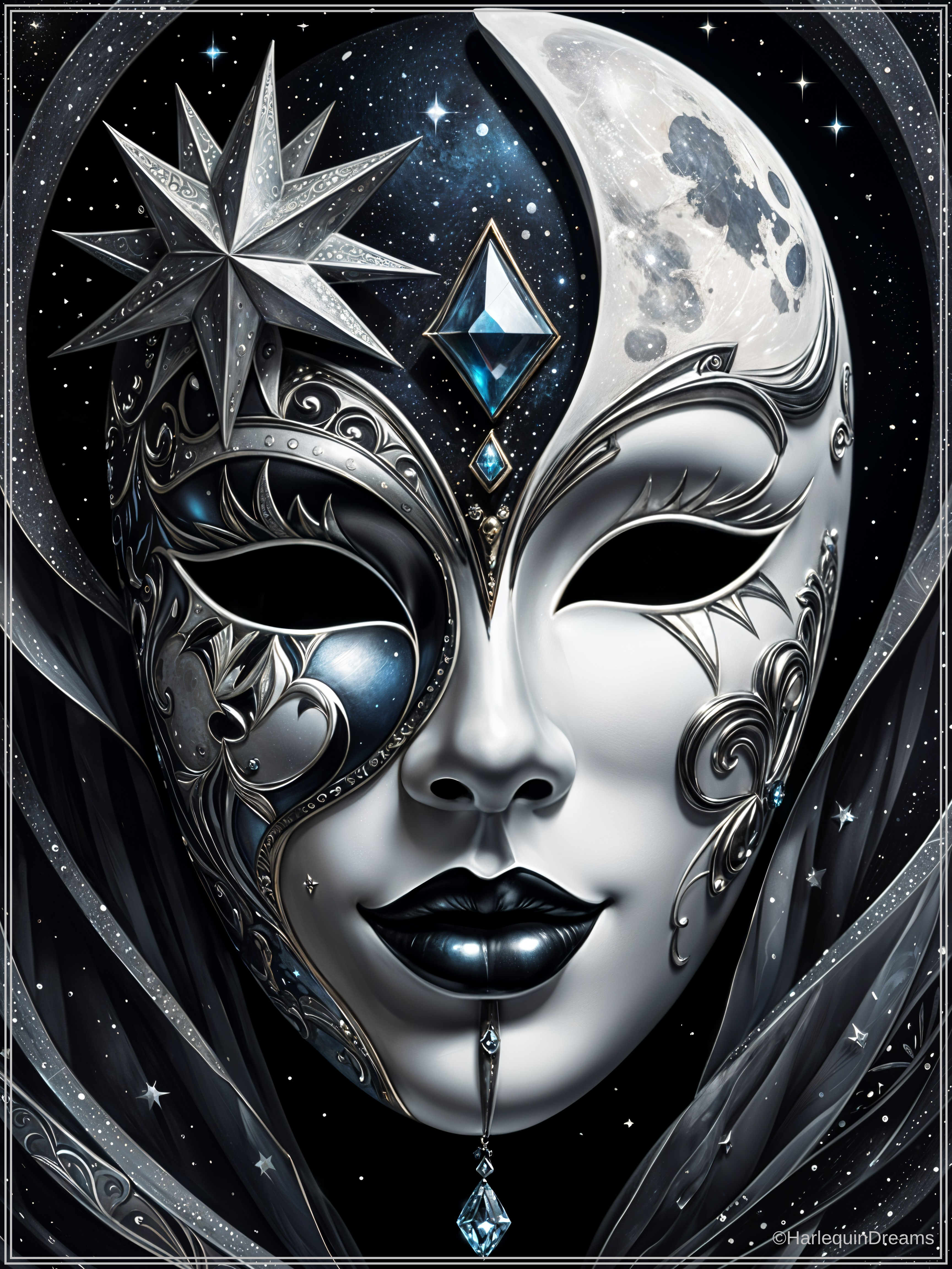 Intricately Designed Celestial Mask with Gem Embellishments