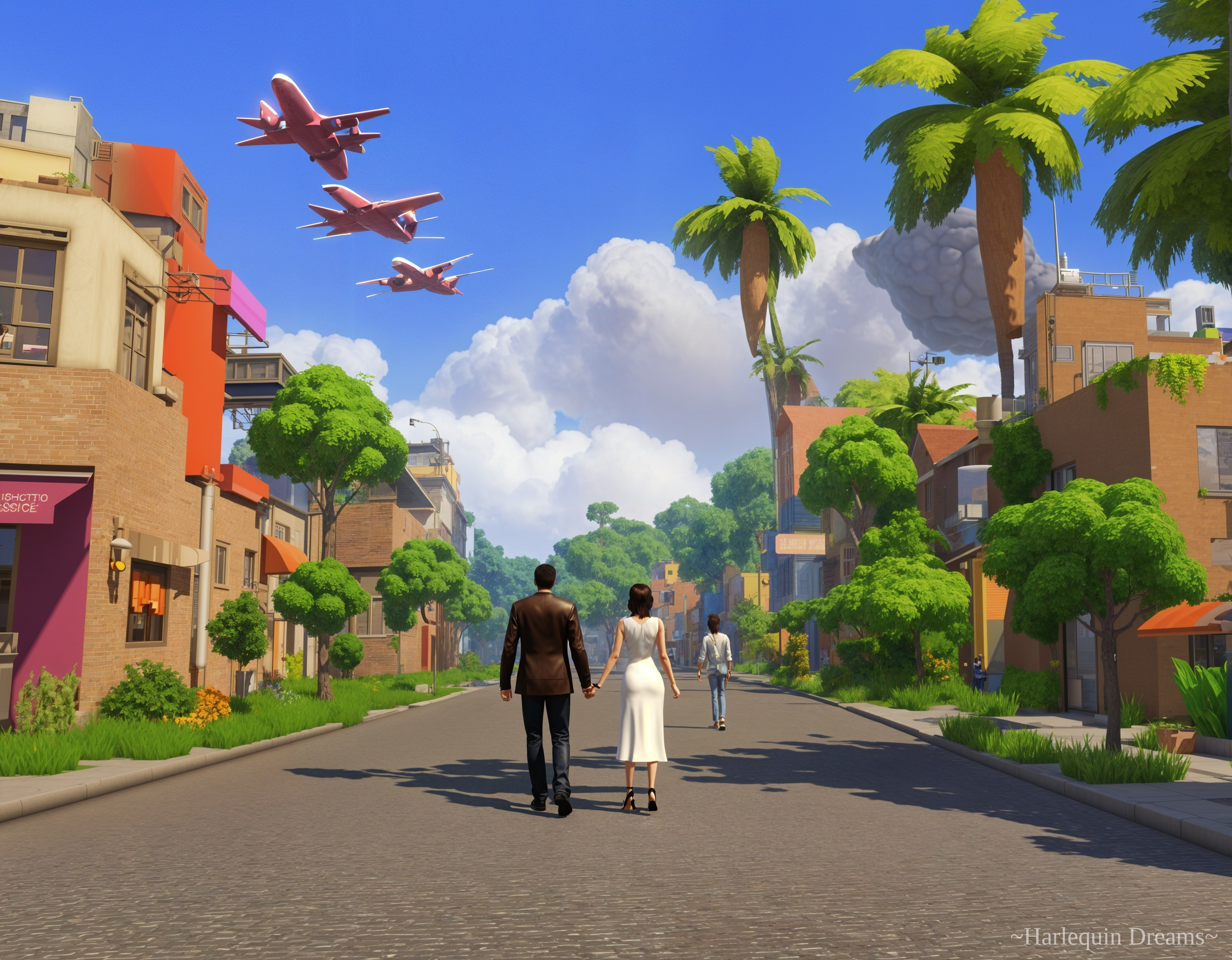Vibrant Animated Streetscape with Colorful Buildings