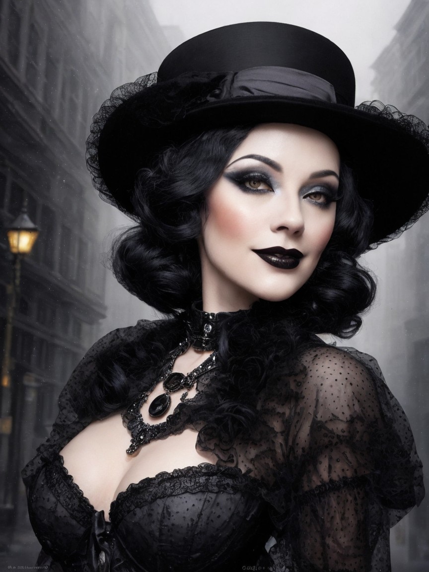 Gothic Elegance with Sheer Blouse and Black Corset