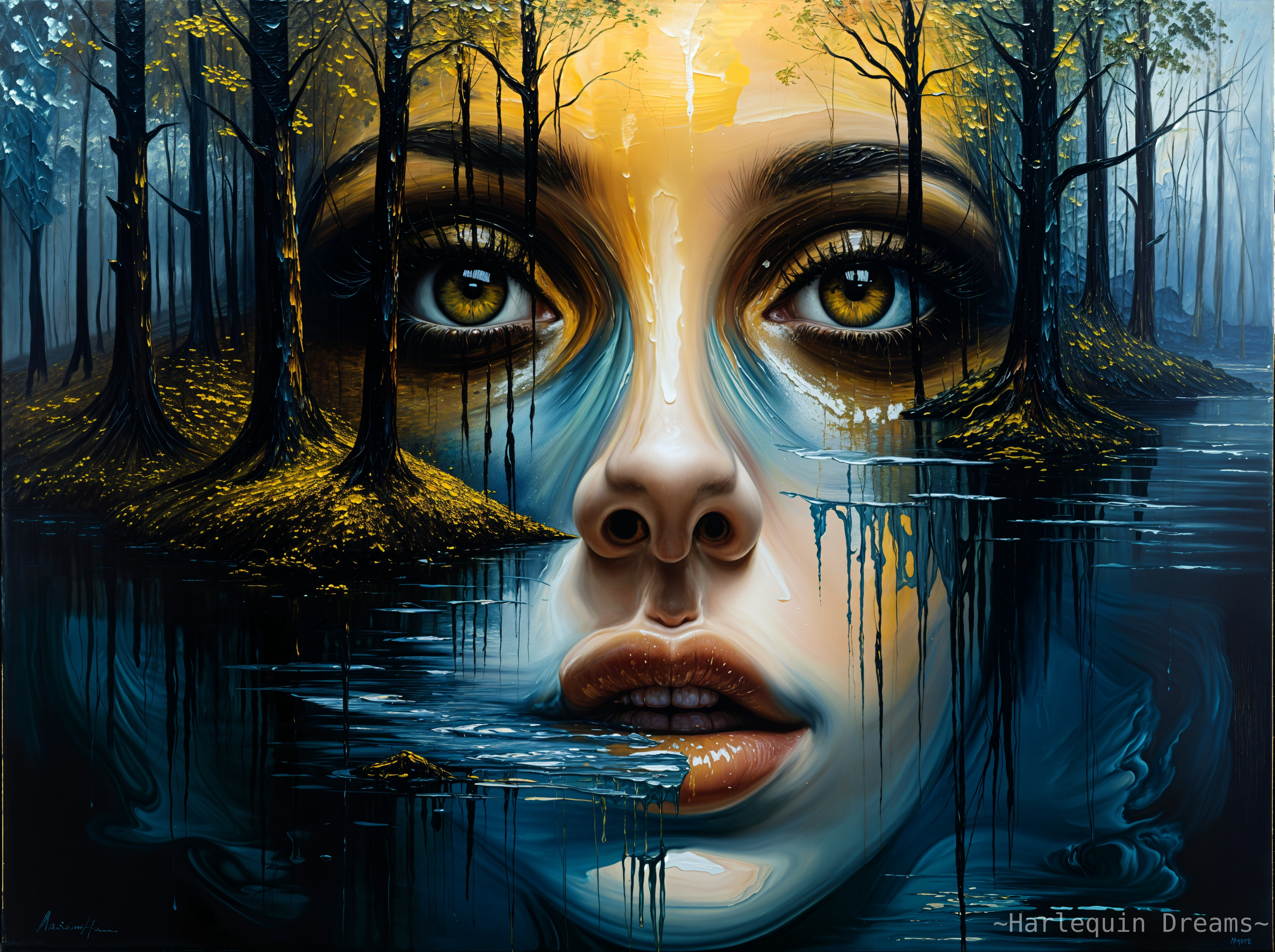 Portrait of a Woman Surrounded by Ethereal Trees