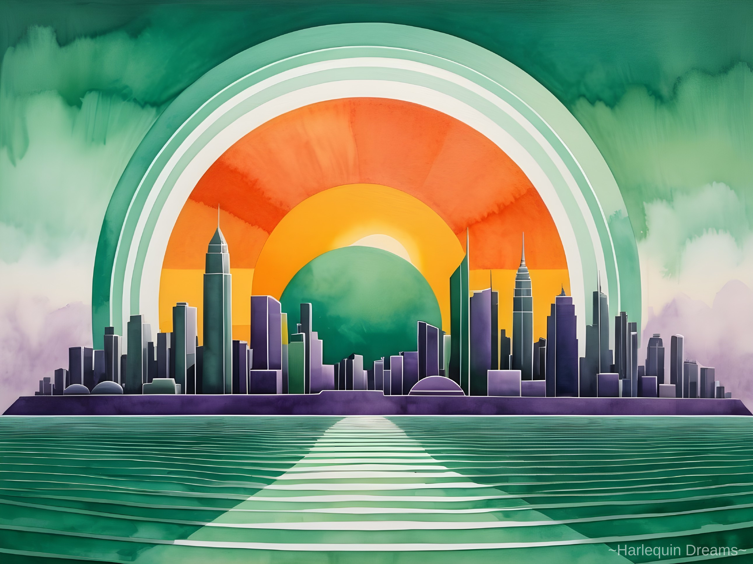 Stylized City Skyline with Gradient Background
