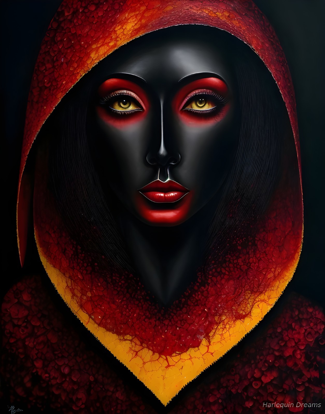 Portrait of a Woman with Black Skin and Golden Eyes