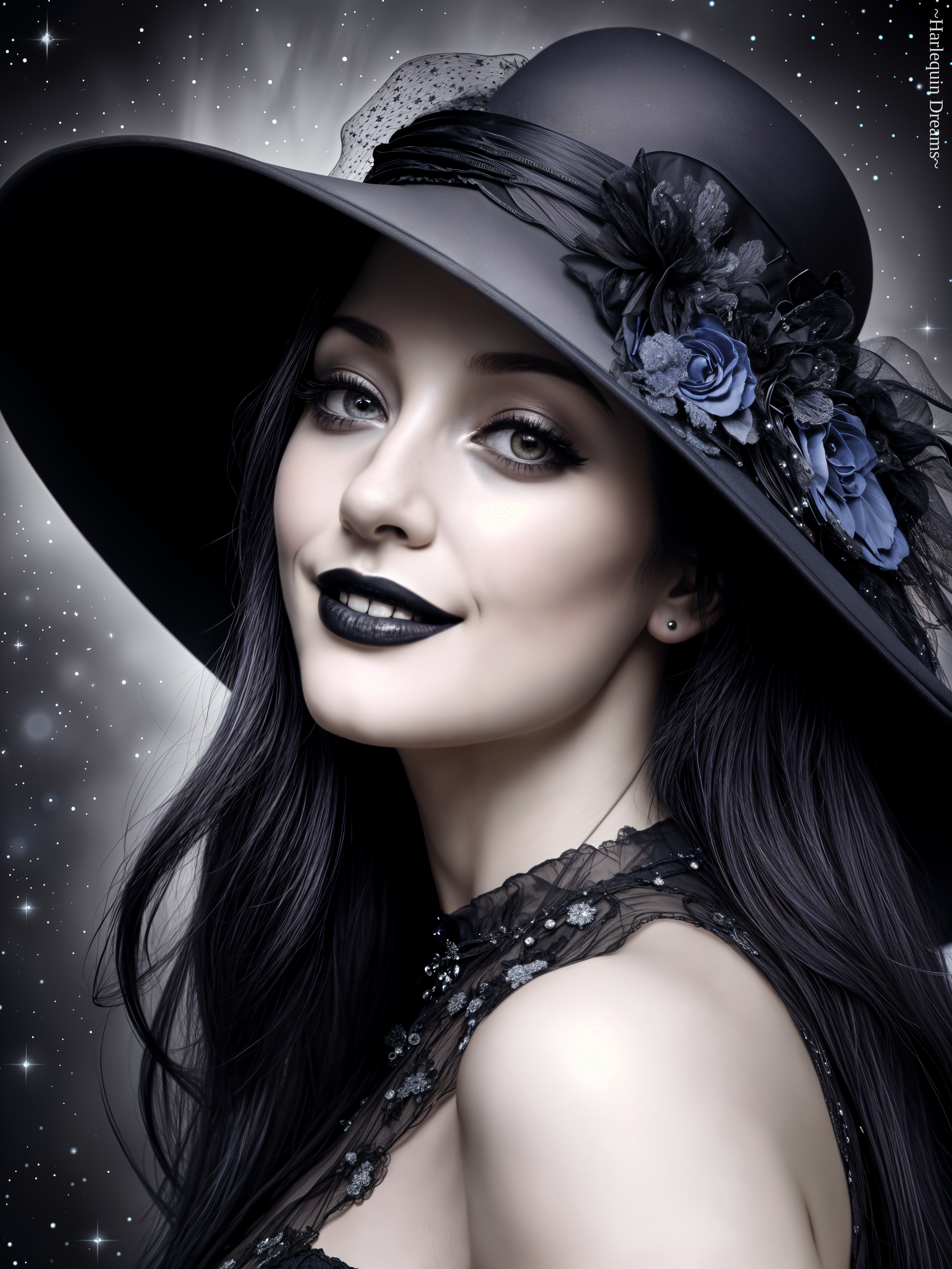 Elegant Woman in Wide-Brimmed Hat with Gothic Style