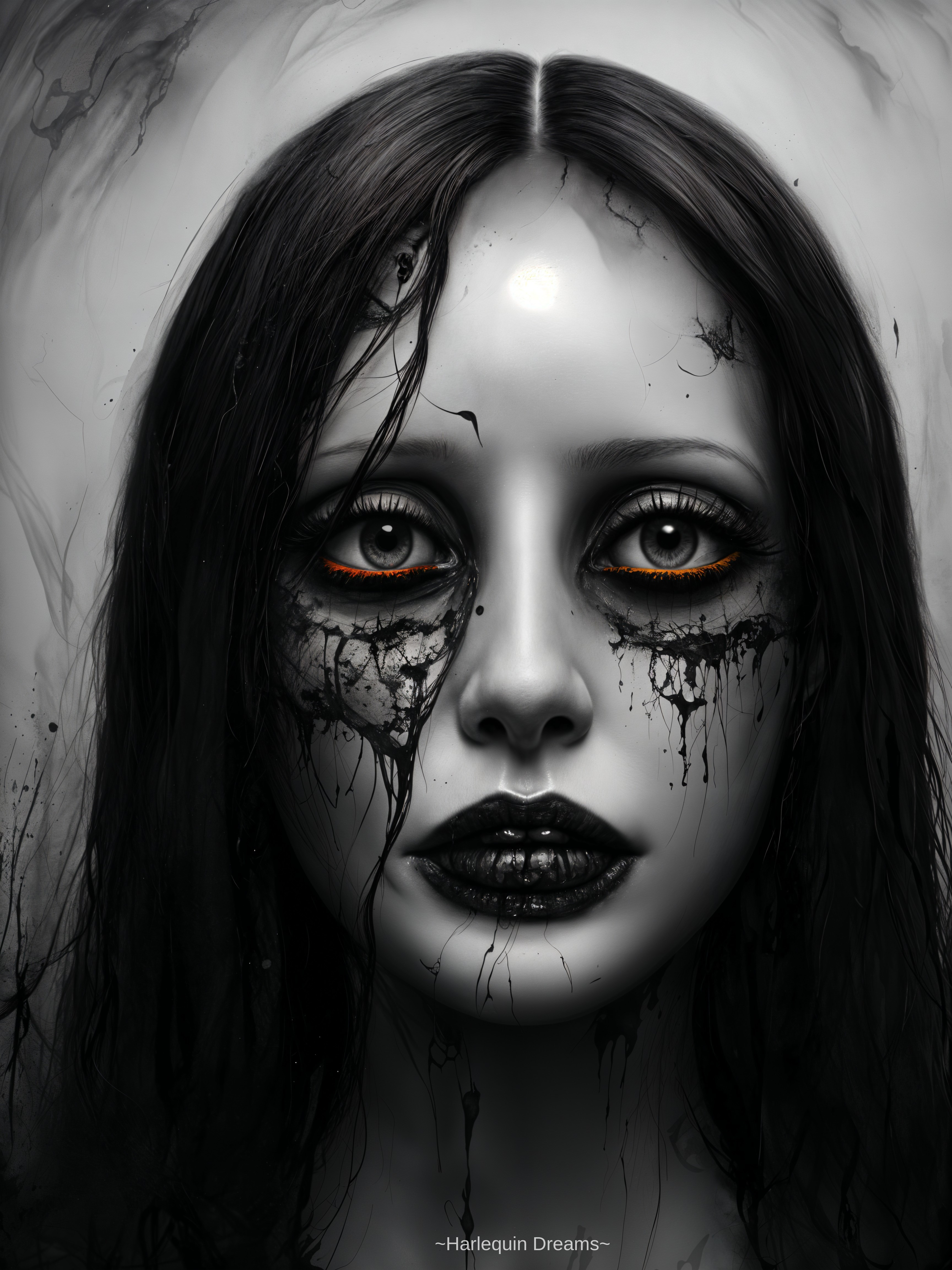 Ethereal Portrait of a Young Woman with Dark Elements