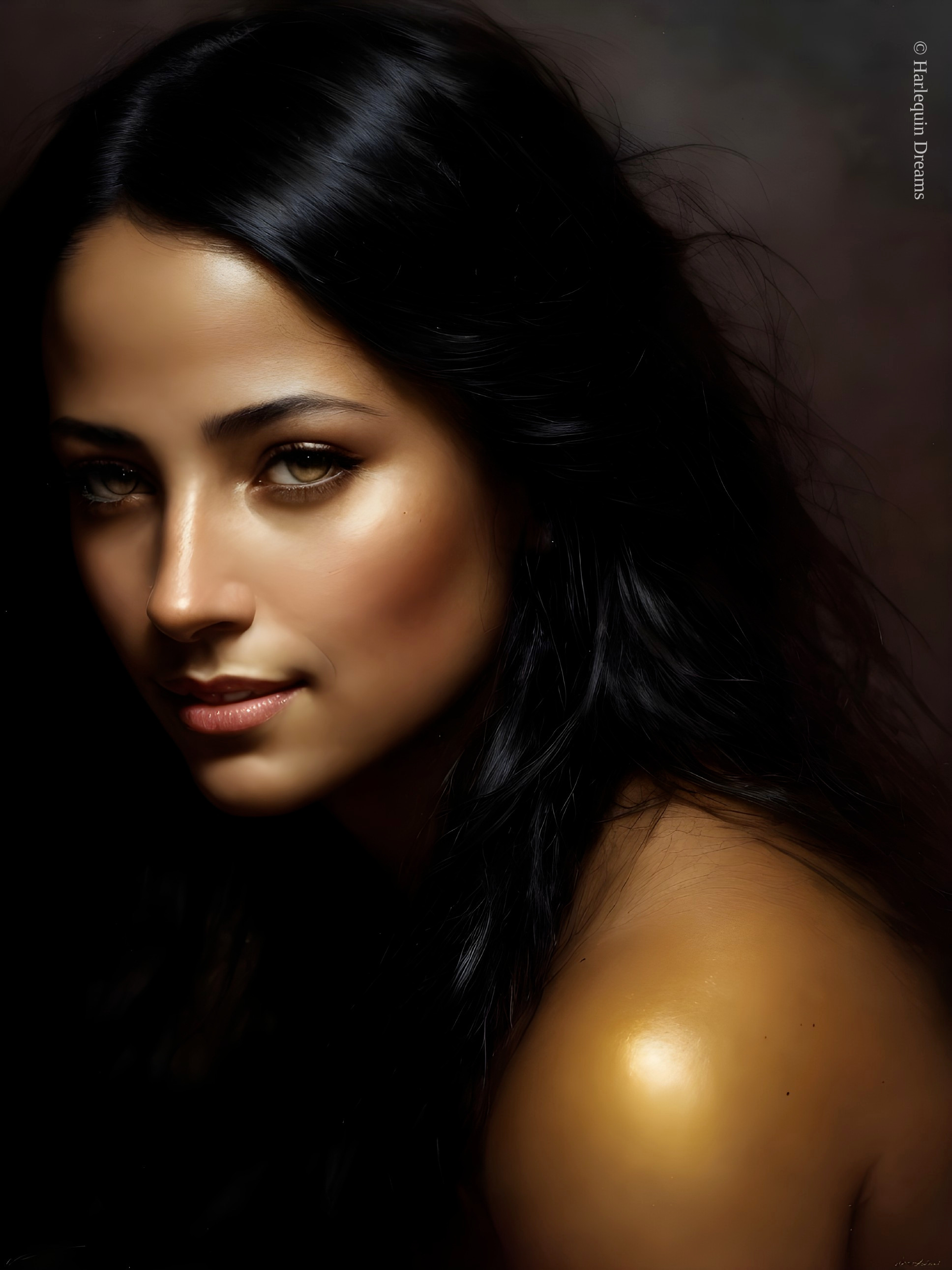 Close-Up Portrait of a Confident Woman with Dark Hair