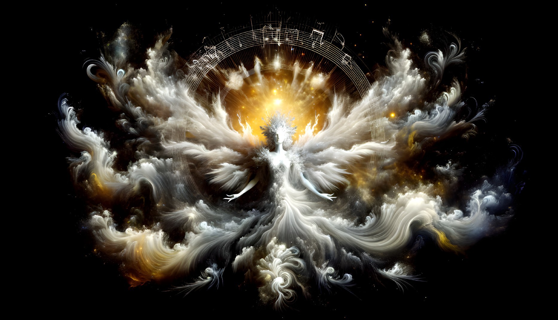 Celestial Being with Ethereal Wings in Cosmic Space