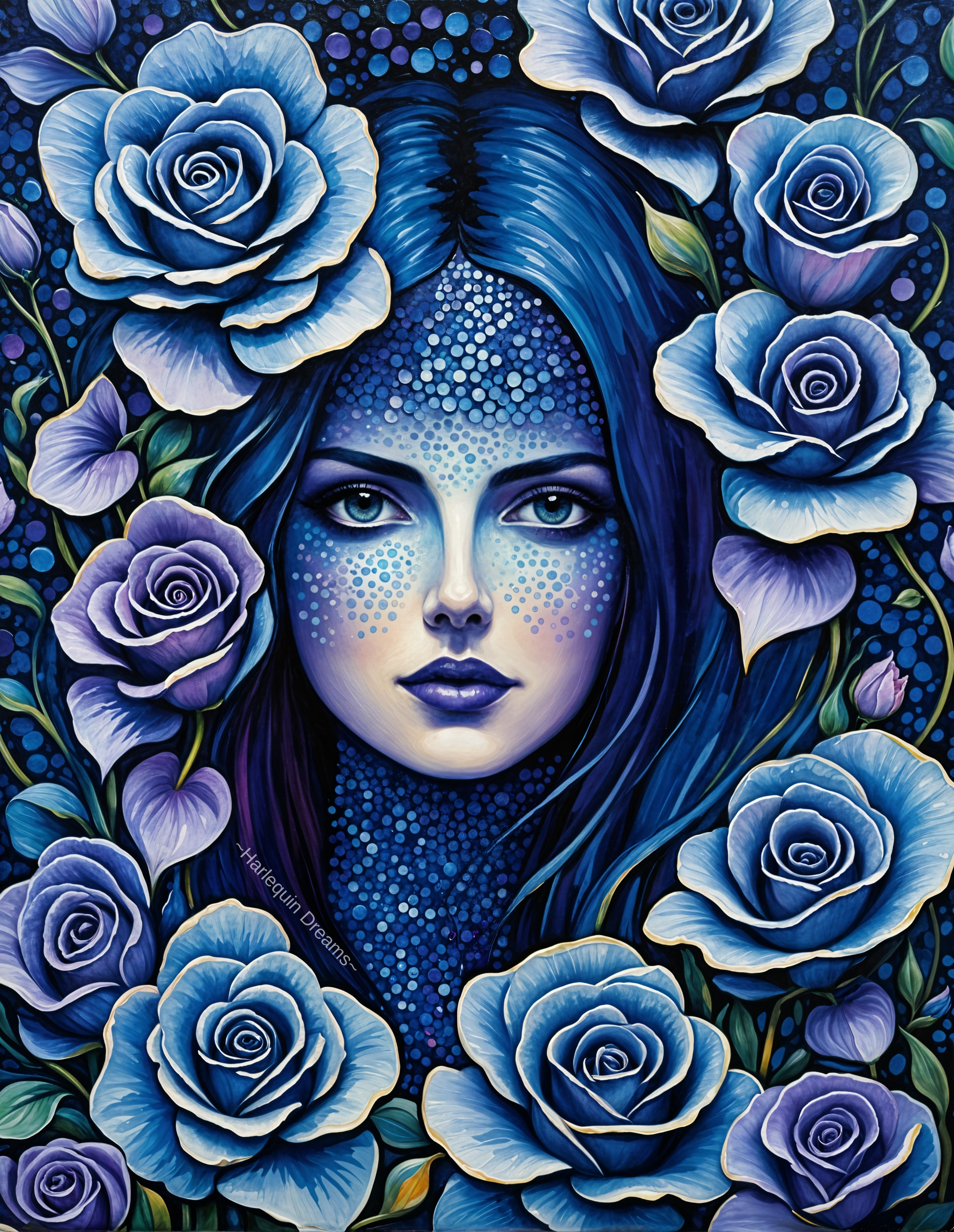 Portrait of a Woman with Blue and Purple Dots
