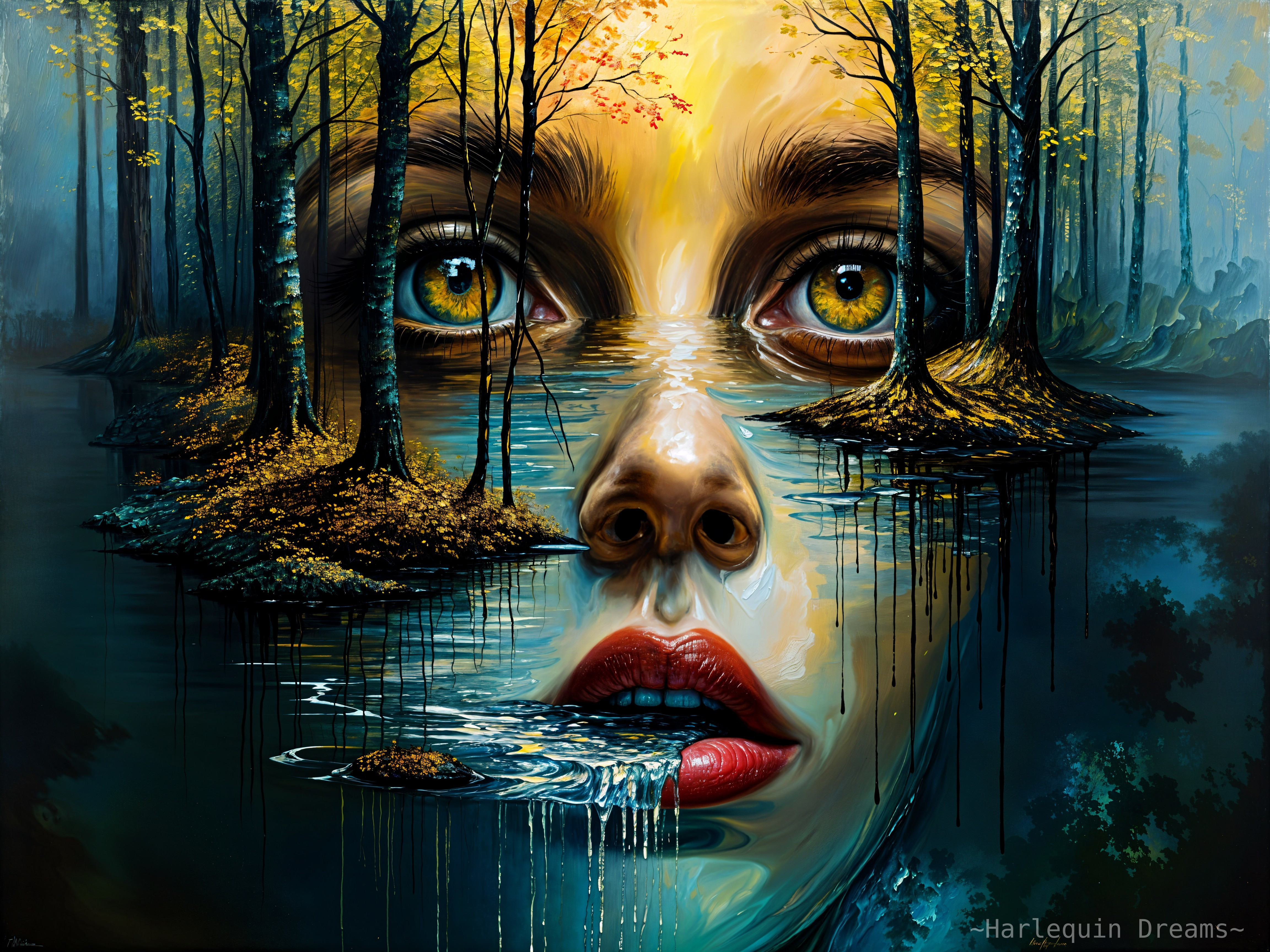 Surreal Artwork of Woman's Face in Water Landscape