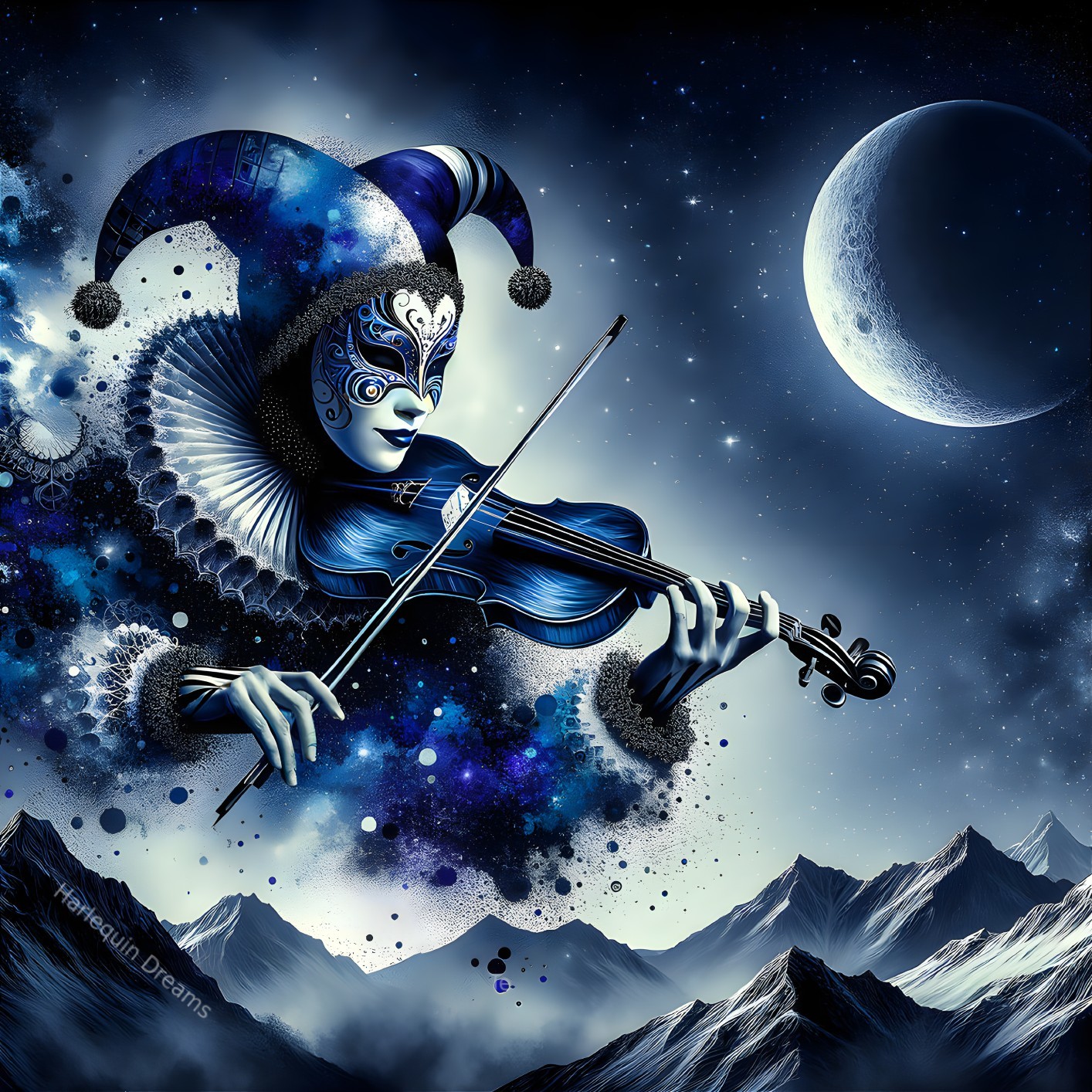 Fantastical Figure in Harlequin Costume with Violin