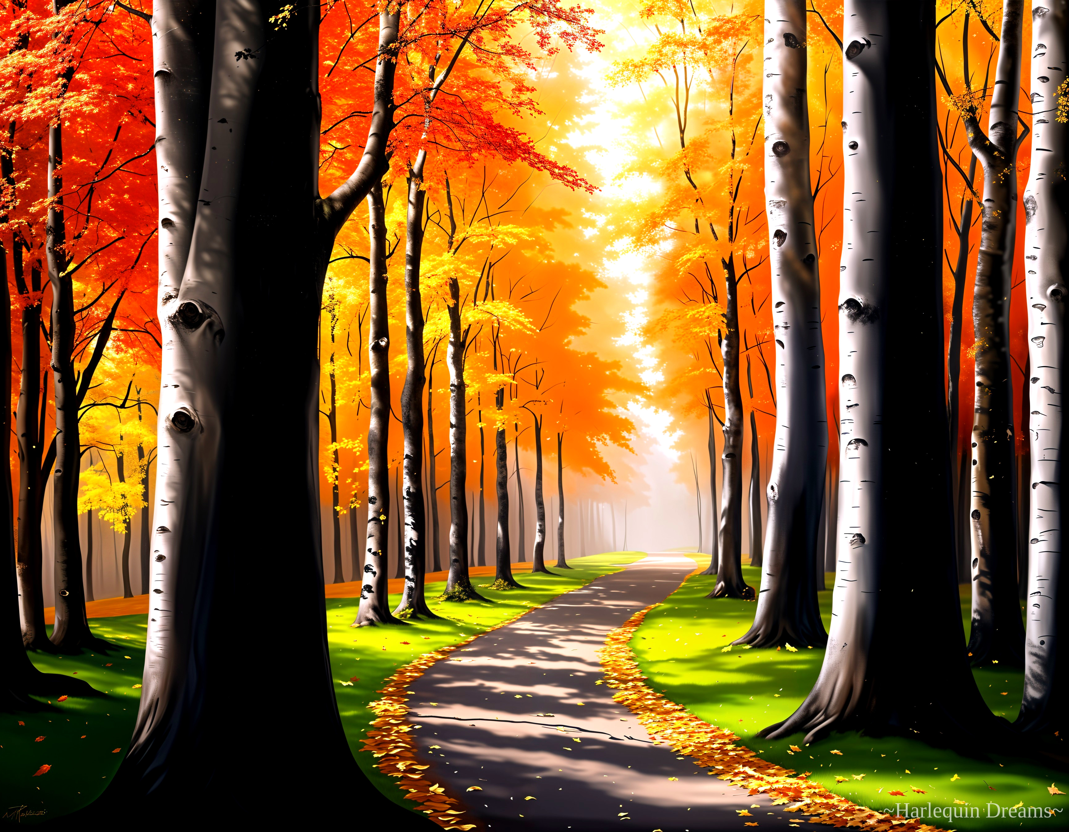 Winding Path Through Vibrant Autumn Forest Scene