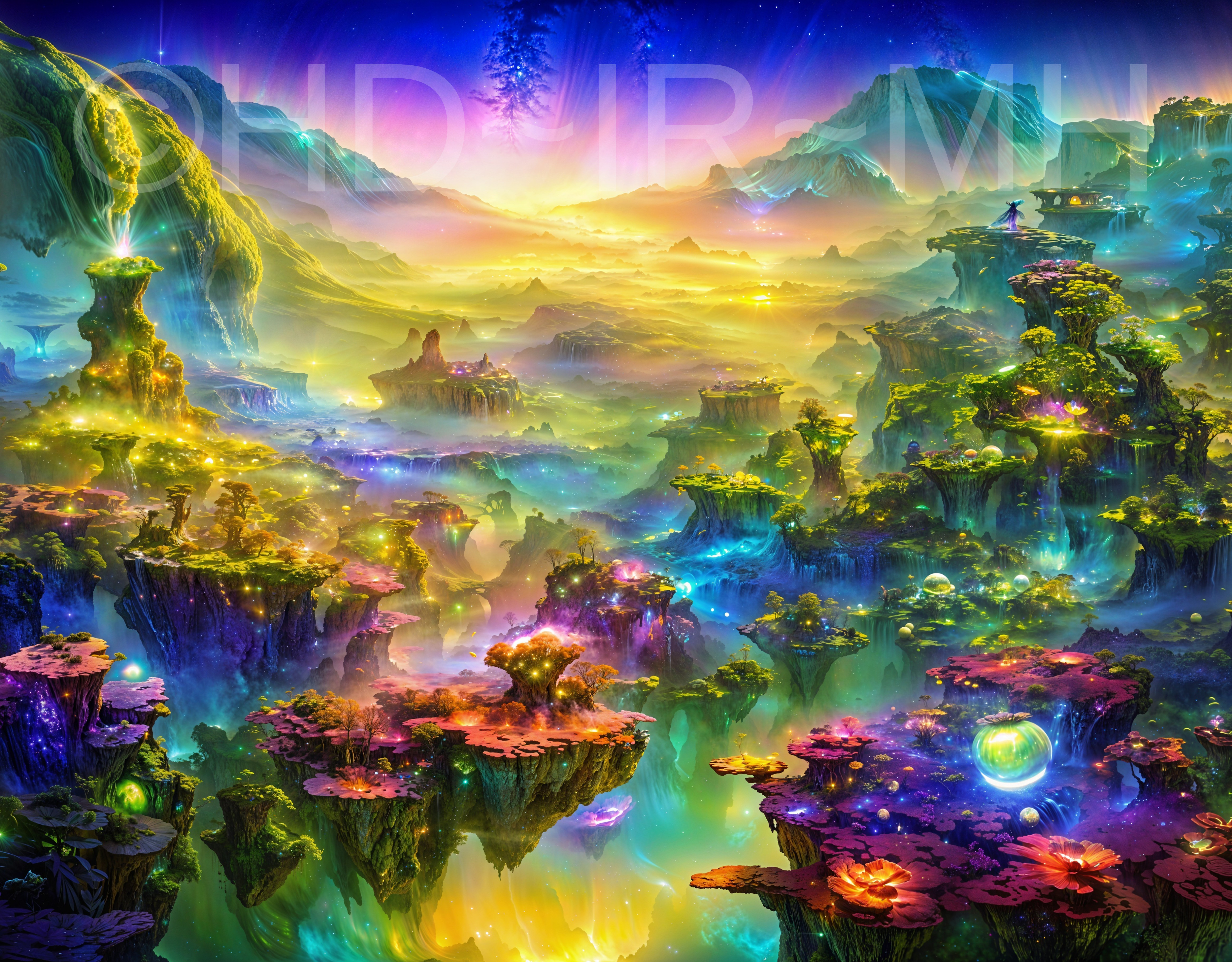 Vibrant Otherworldly Landscape with Floating Islands