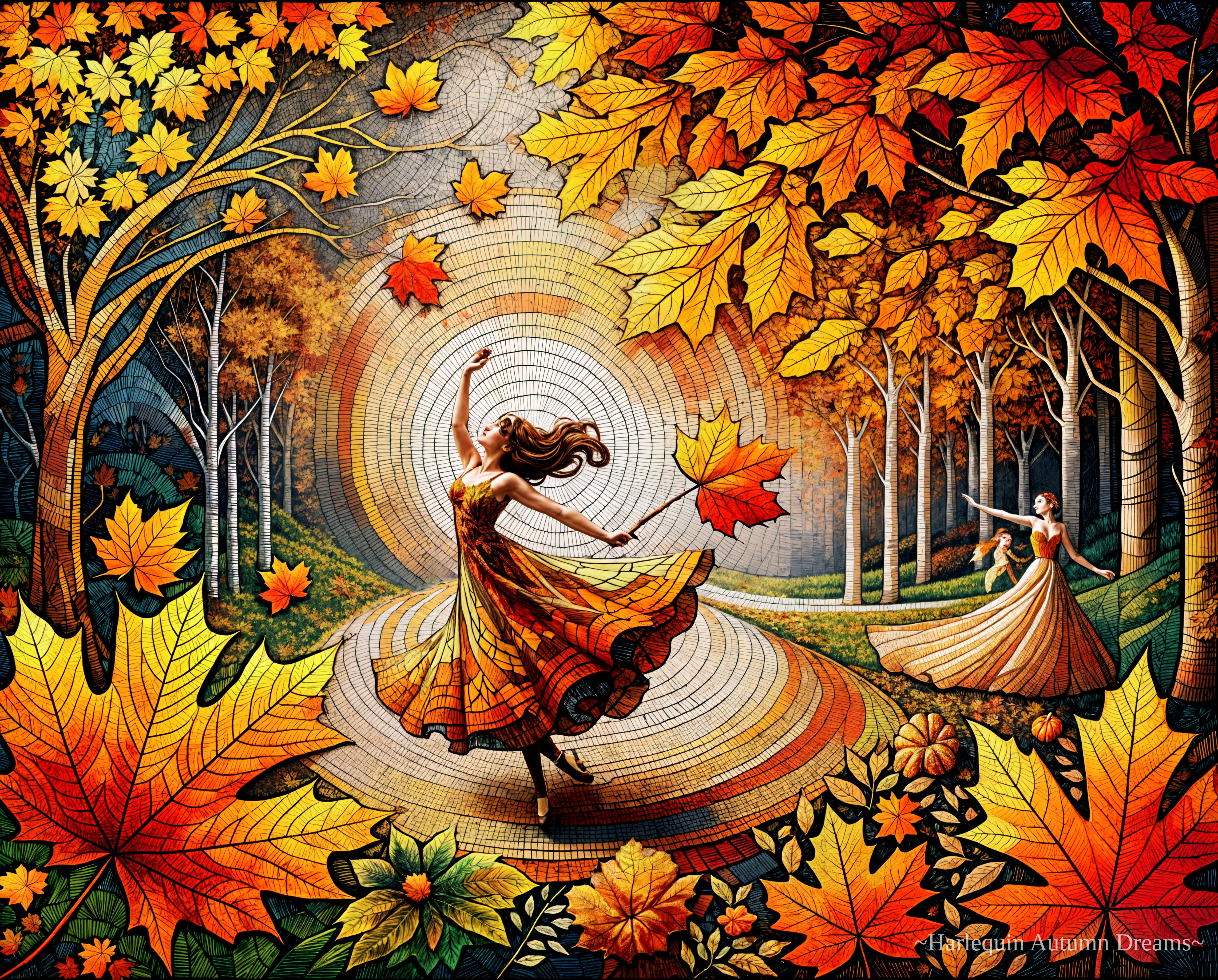 Dancers in a Whimsical Autumn Forest