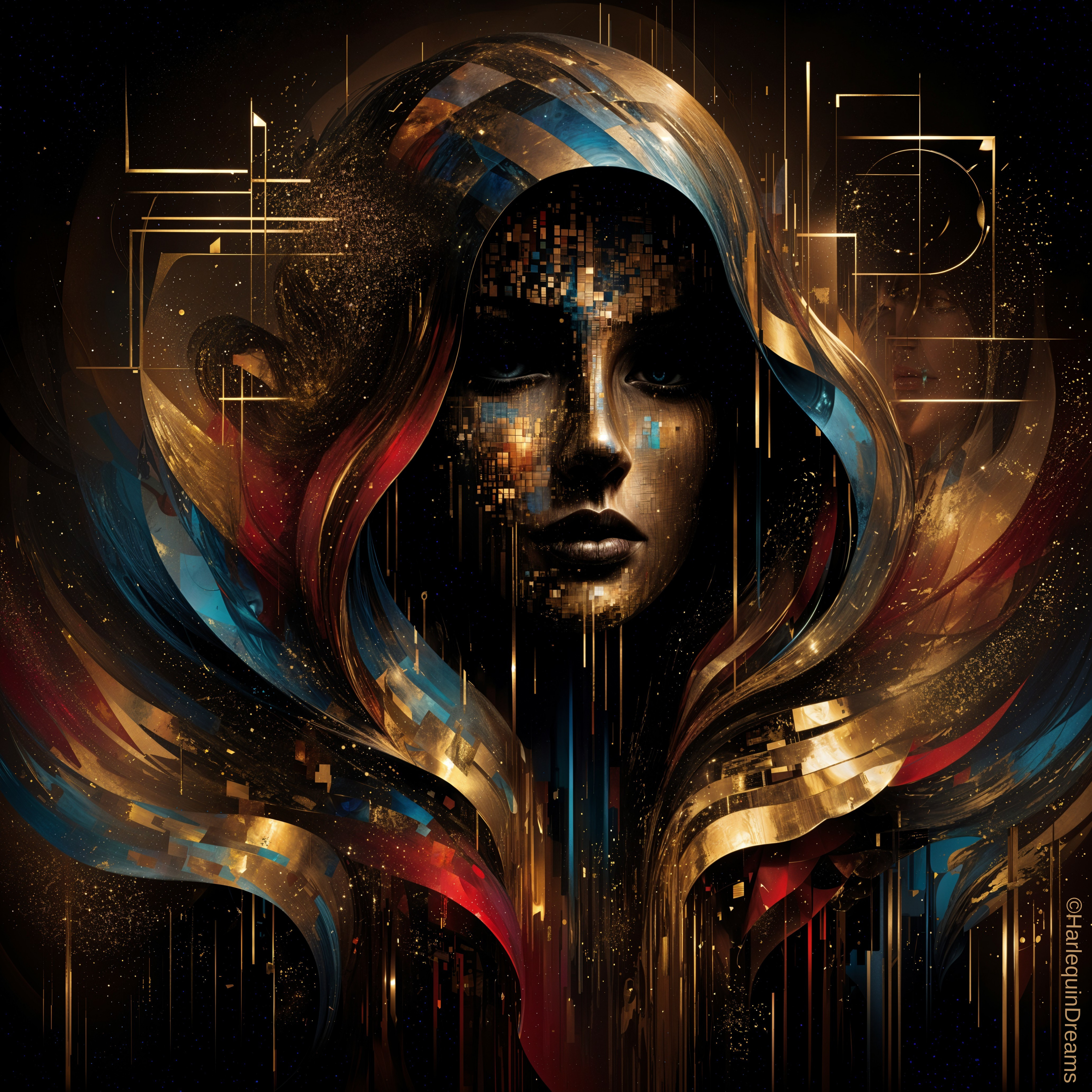 Abstract Portrait of a Female Figure with Facemask