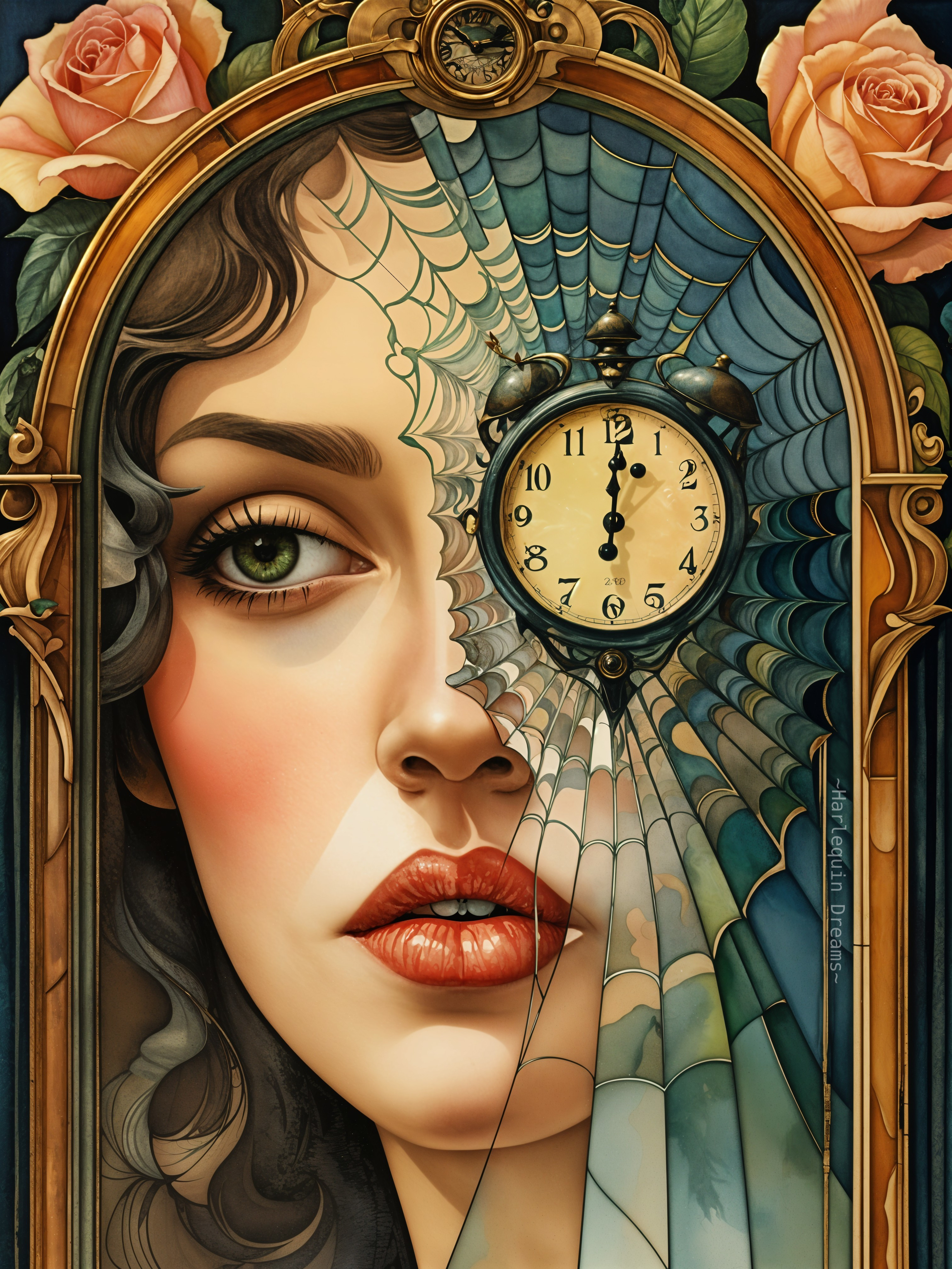 Portrait of a woman with green eyes and spiderwebs