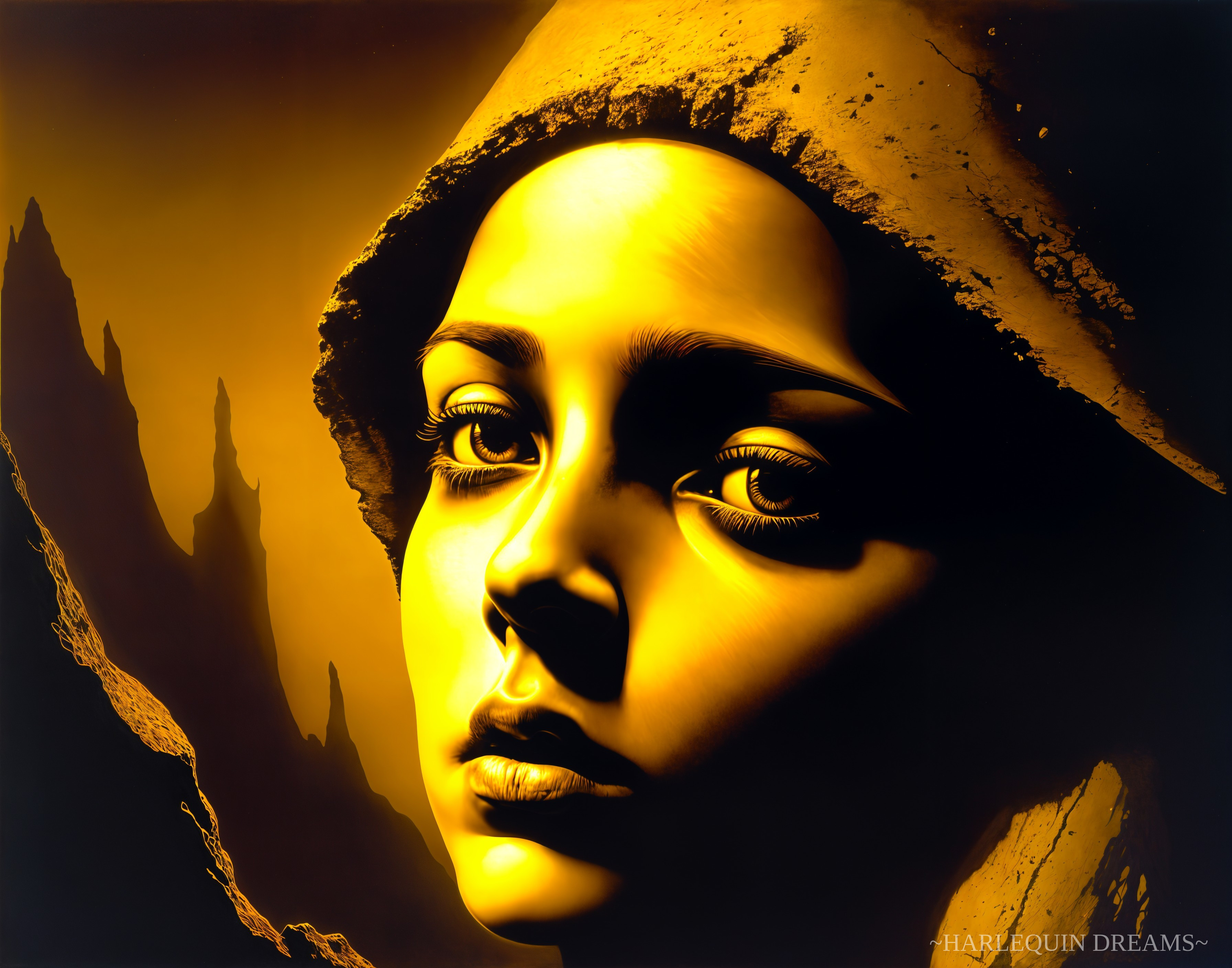 Close-Up of Young Woman's Face with Golden Tones