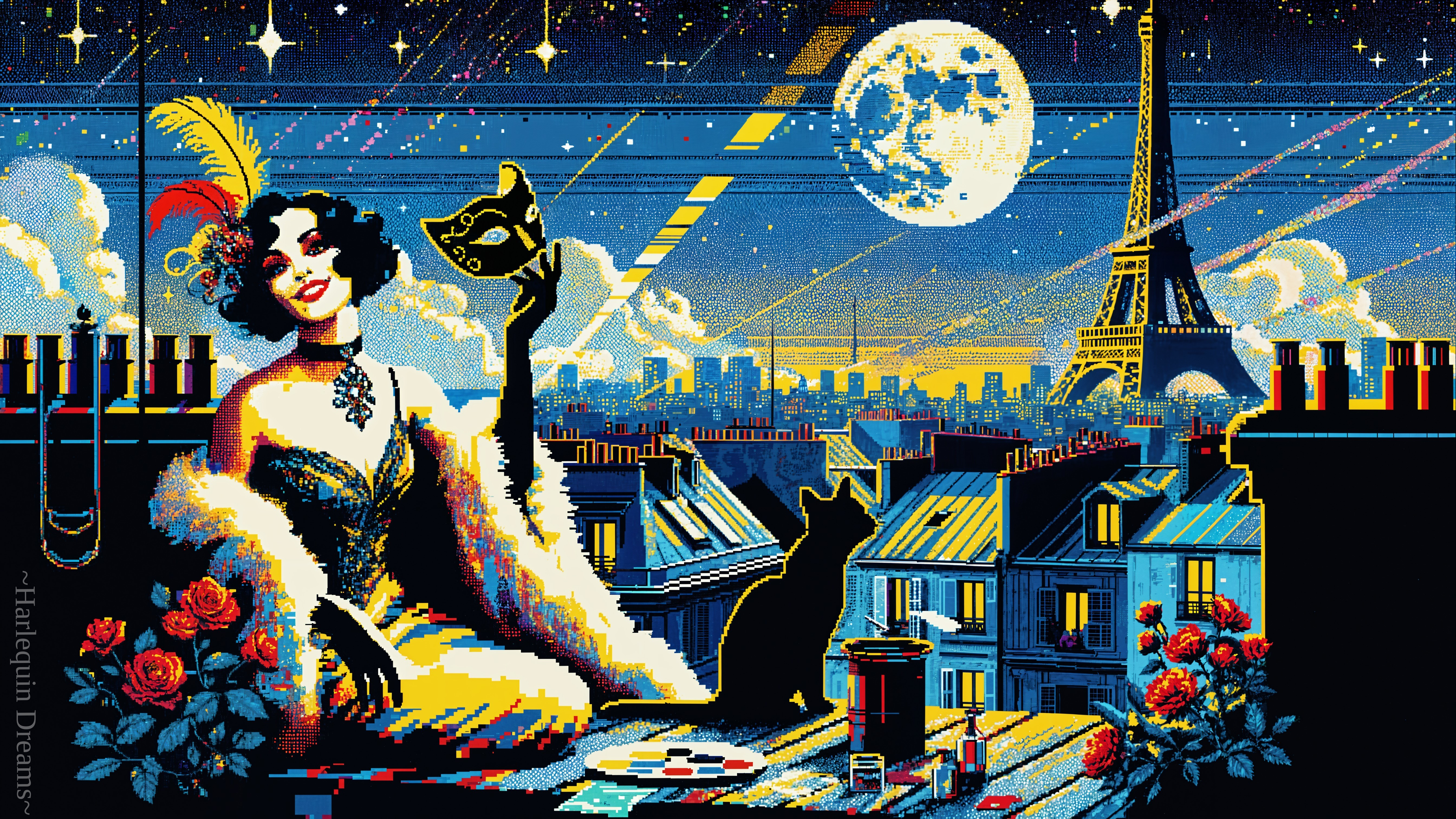 Glamorous Rooftop Scene with Eiffel Tower at Night