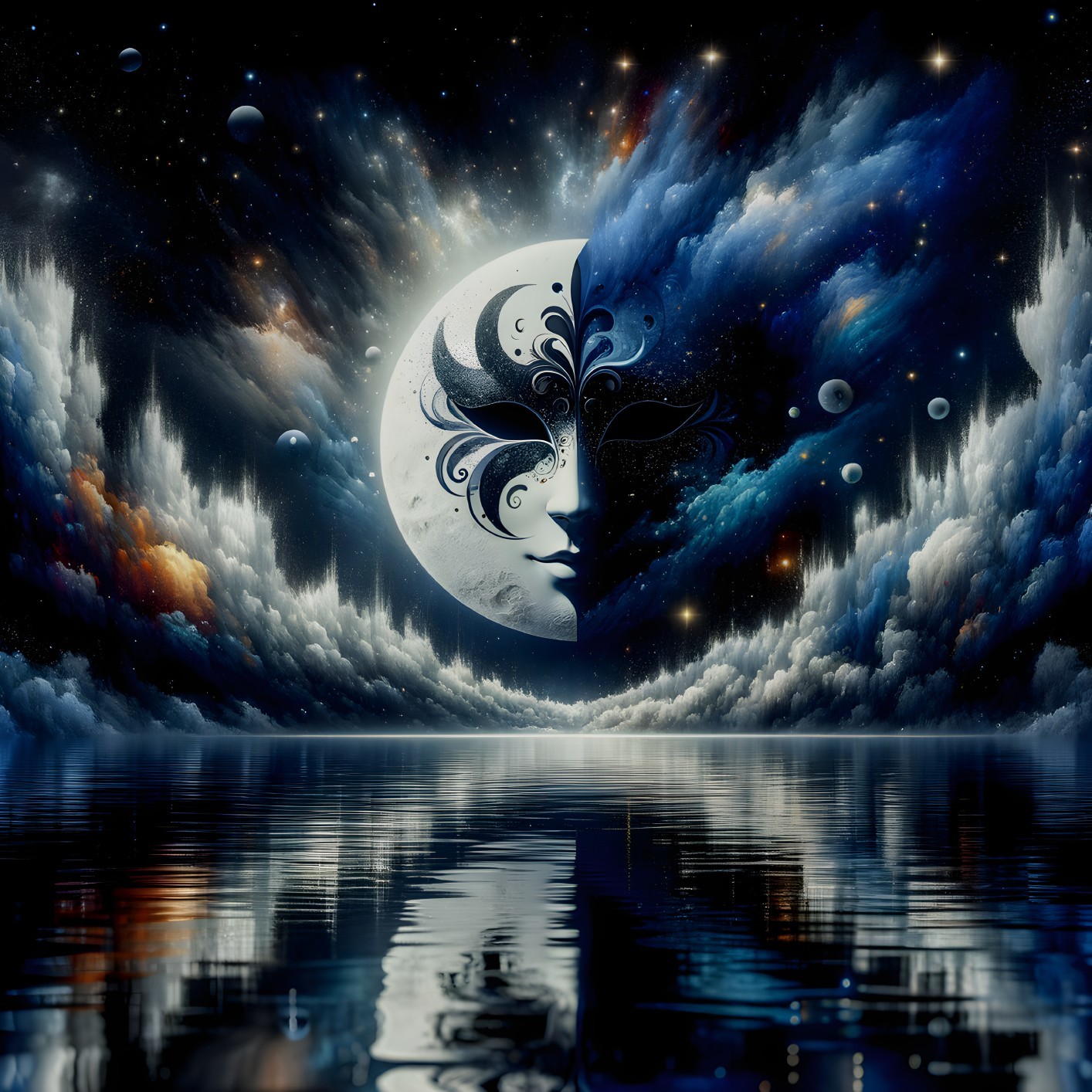 Majestic Moon with Patterns in Serene Nightscape