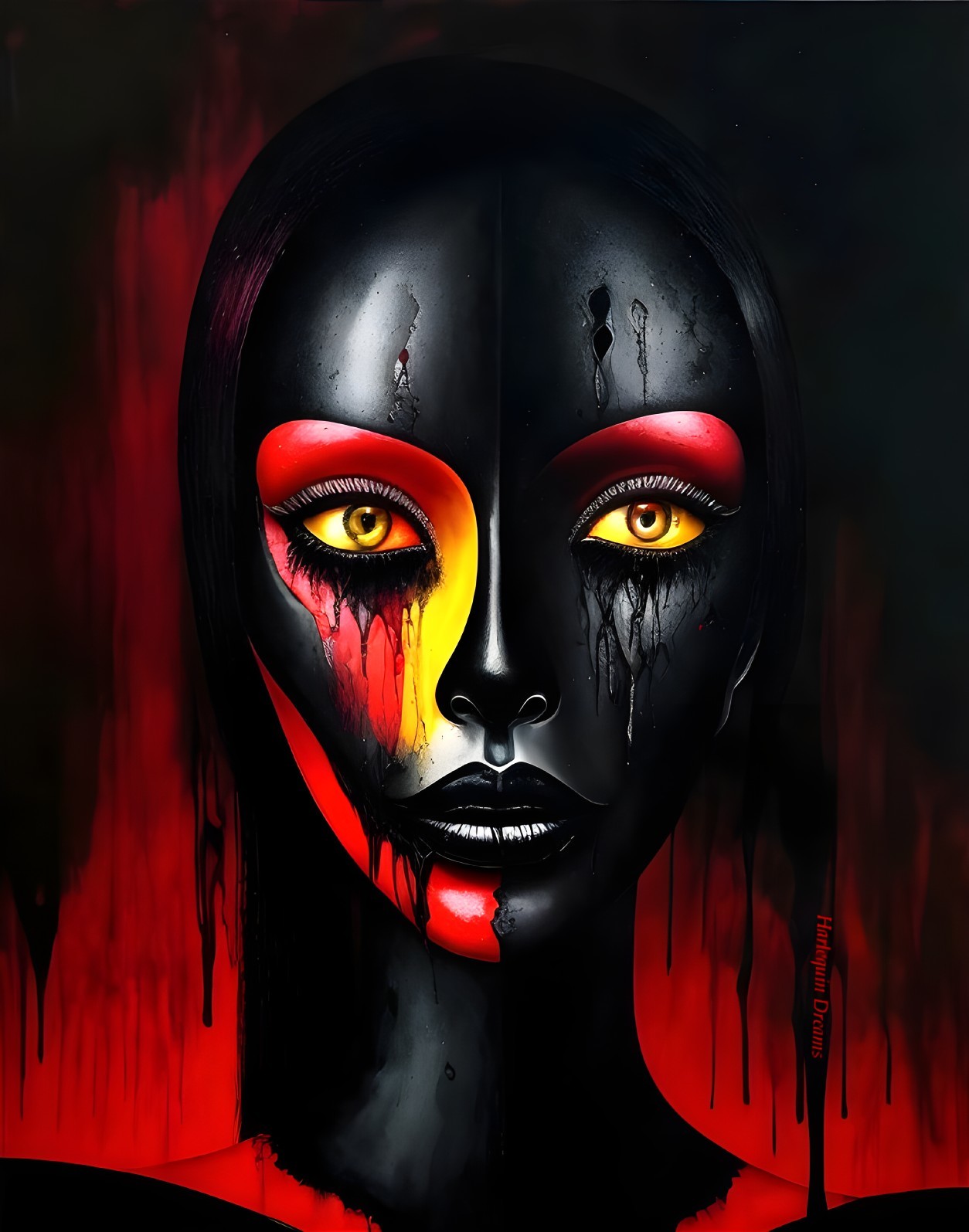 Abstract Face in Dark Background with Bold Colors