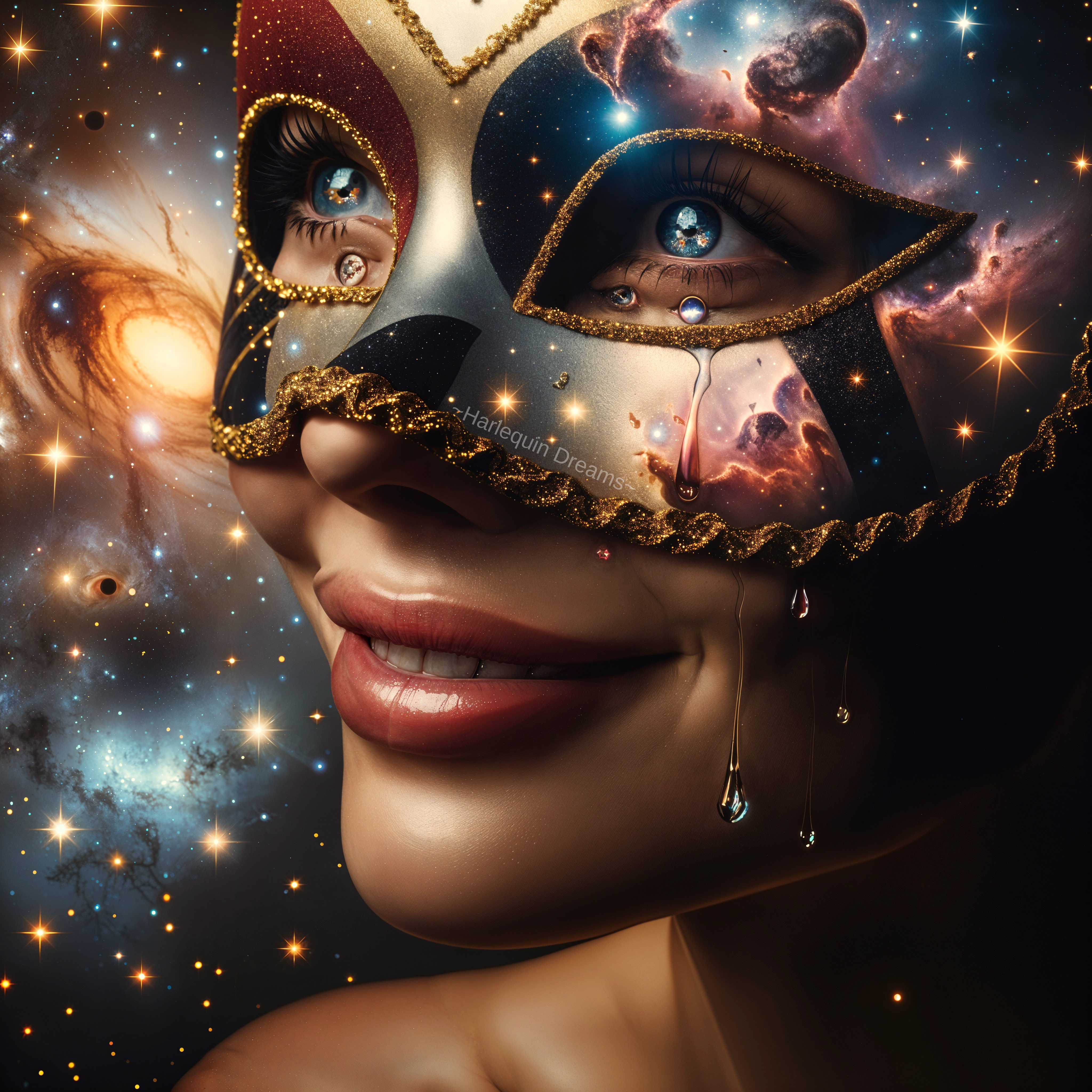 Ornate Masquerade Mask with Cosmic Patterns and Stars