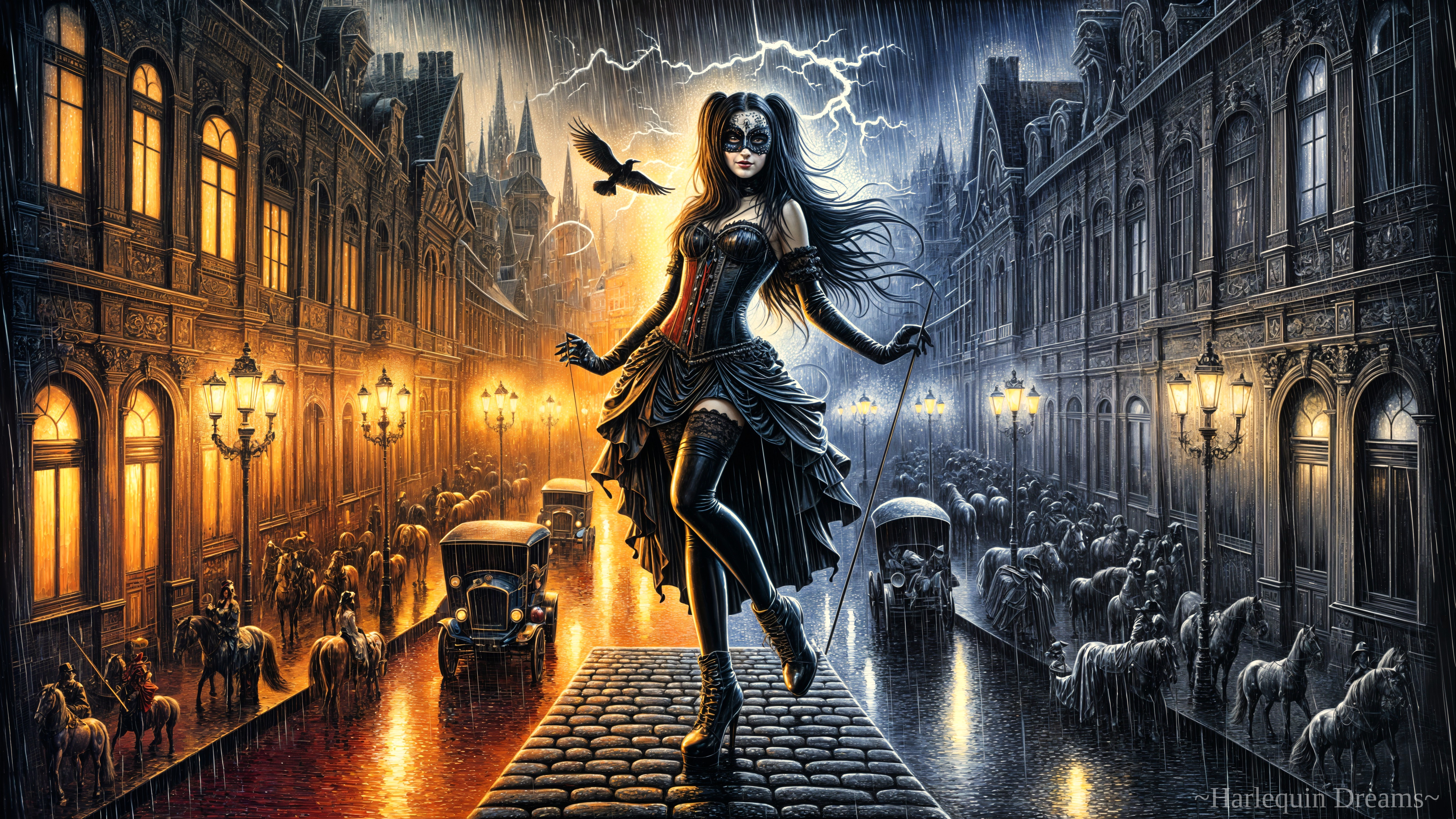 Mysterious Figure in Stormy Gothic Night Scene