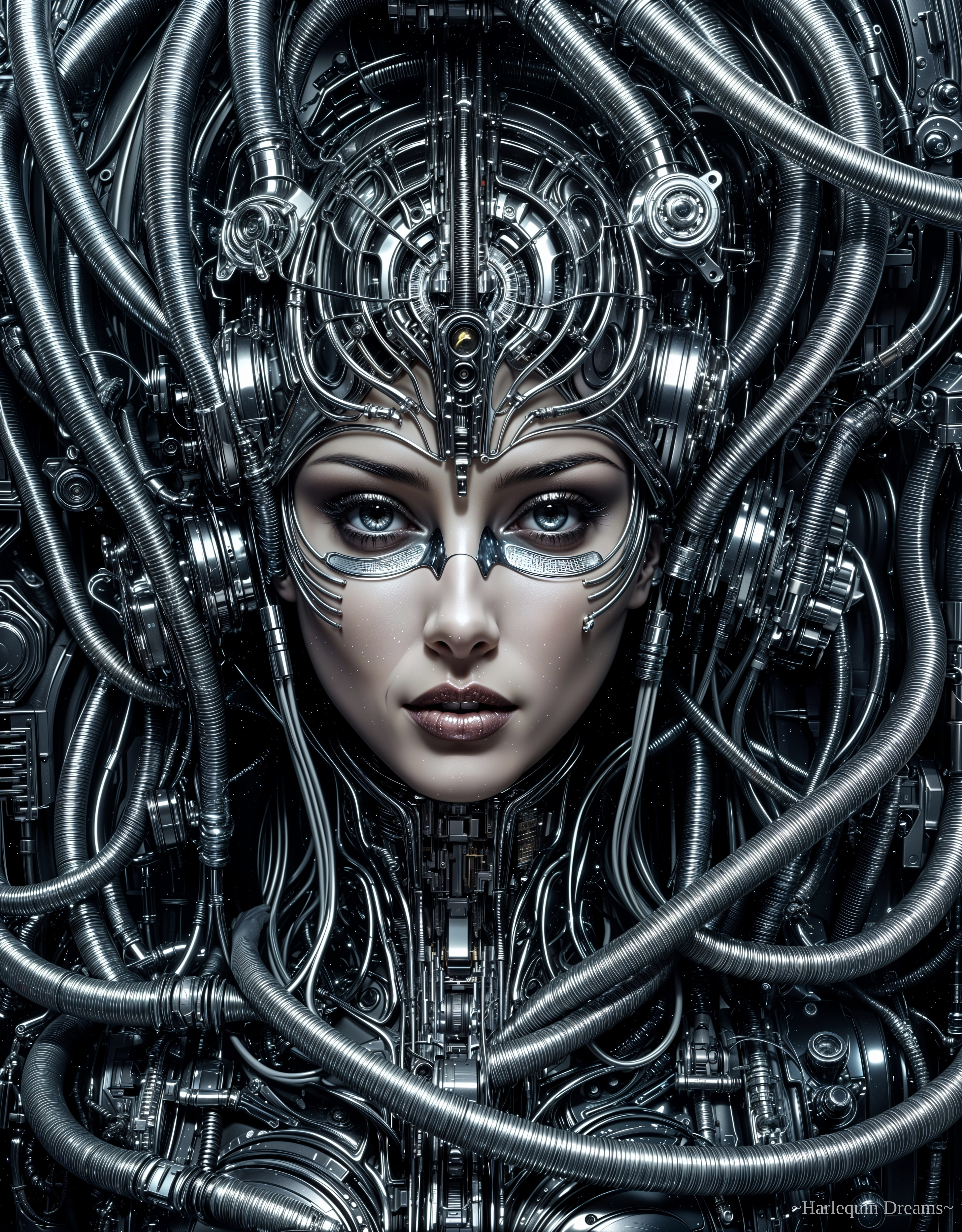 Futuristic humanoid face in a cybernetic design