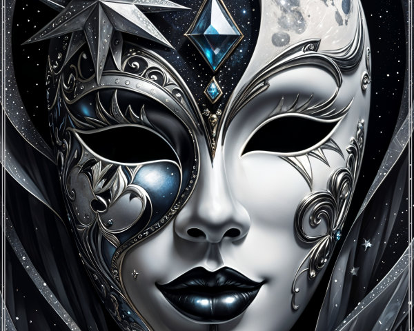 Intricately Designed Celestial Mask with Gem Embellishments